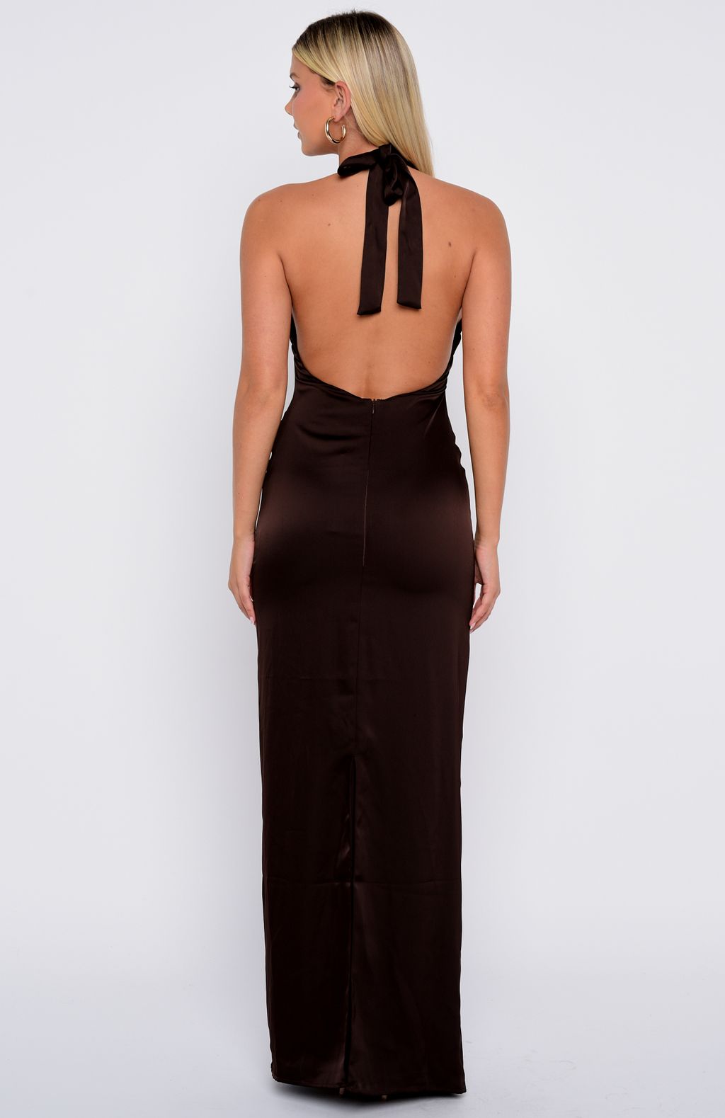 Night-Time Madness Halter Maxi Dress Chocolate - Image 5