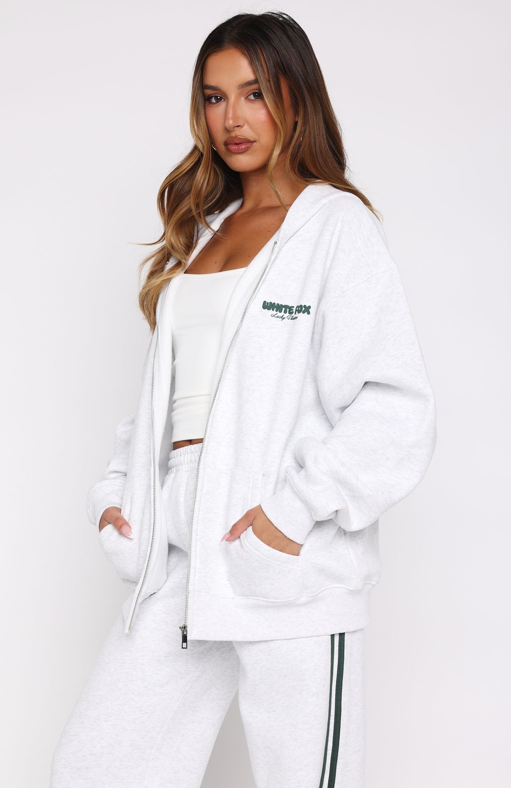 Lucky Thirteen Charise Zip Front Hoodie Grey Marle - Image 4