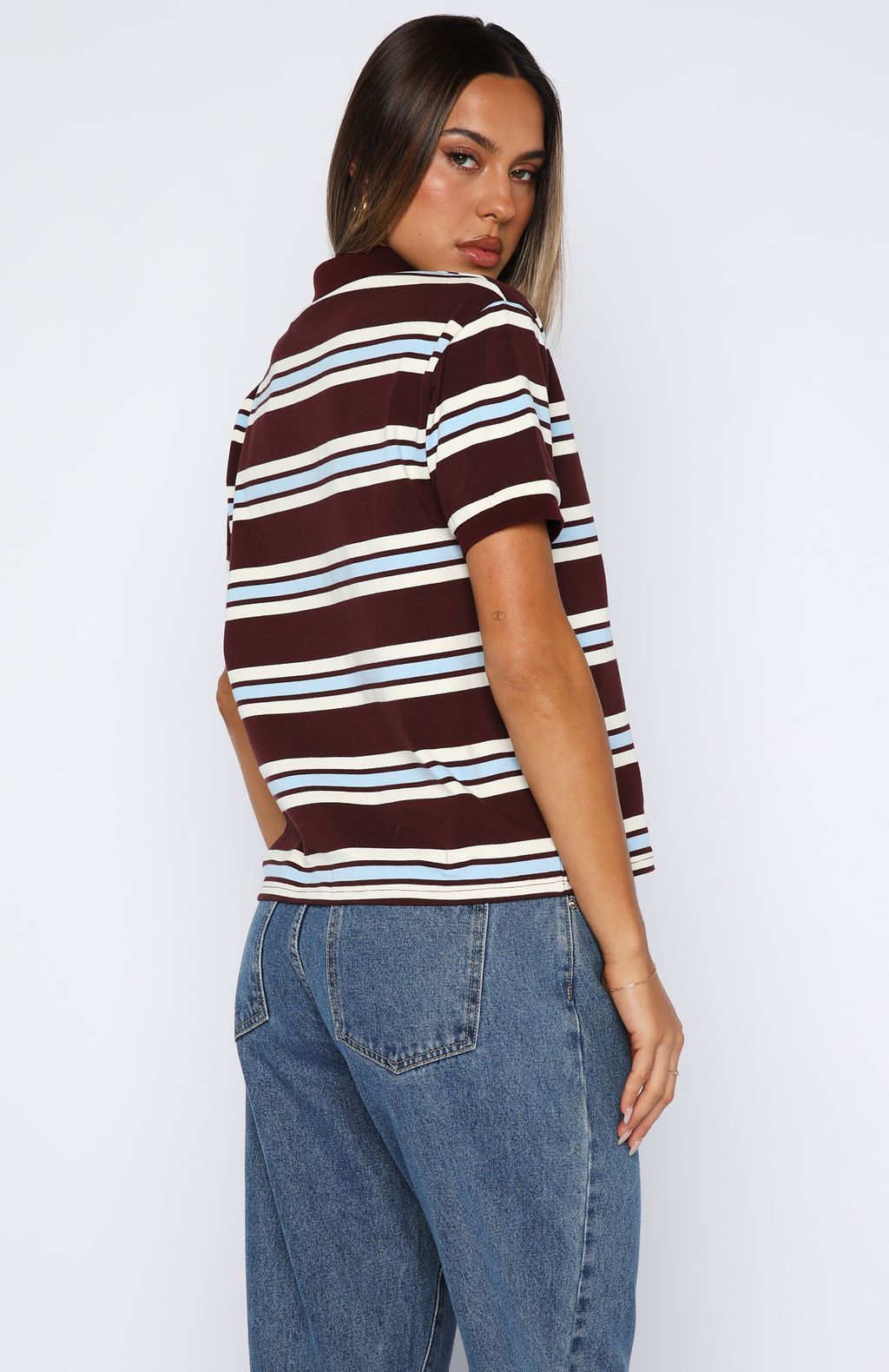Make Your Move Polo Tee Burgundy Stripe - Image 4