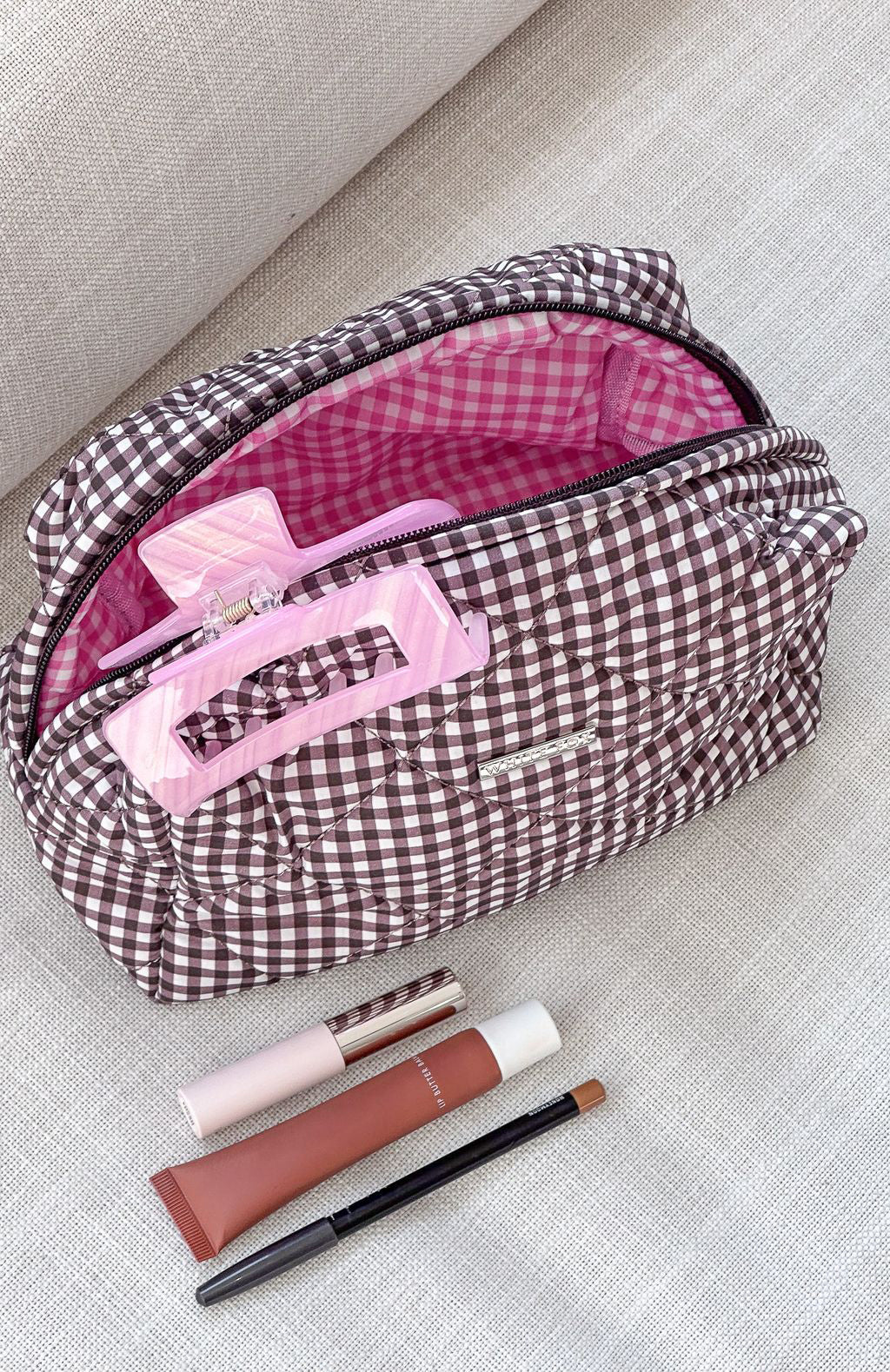 Getting Ready Cosmetic Bag Choc Gingham - Image 4