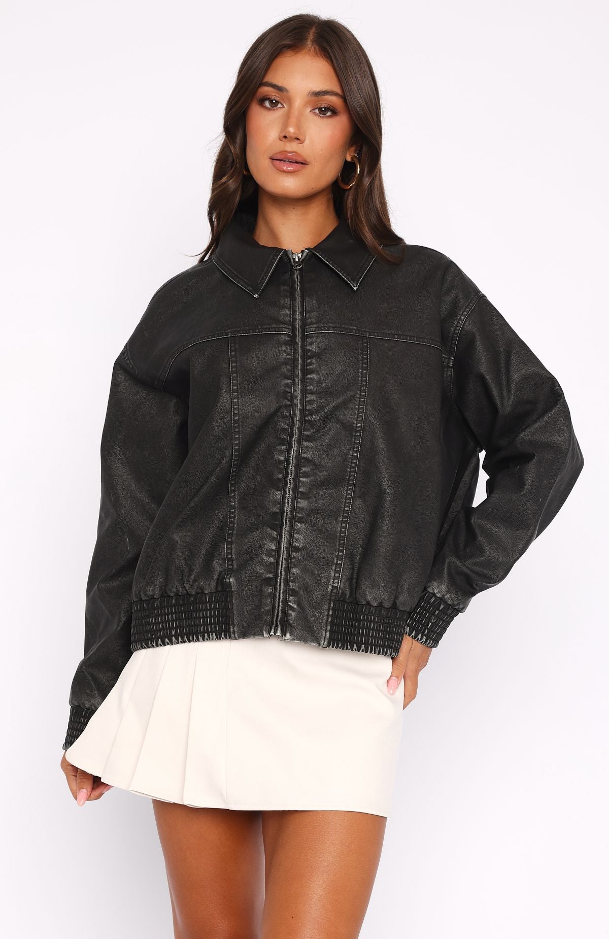 Make Things Right PU Bomber Jacket Washed Black - Image 2
