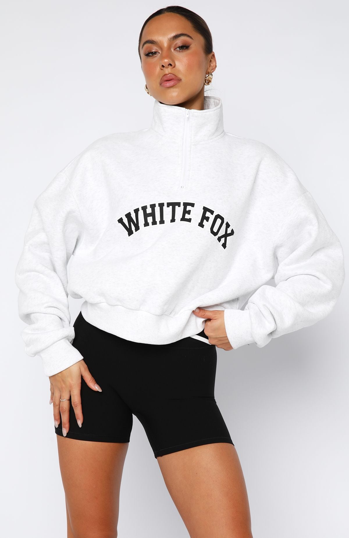 Let The Bells Ring Cropped Quarter Zip Sweater Grey Marle - Image 5