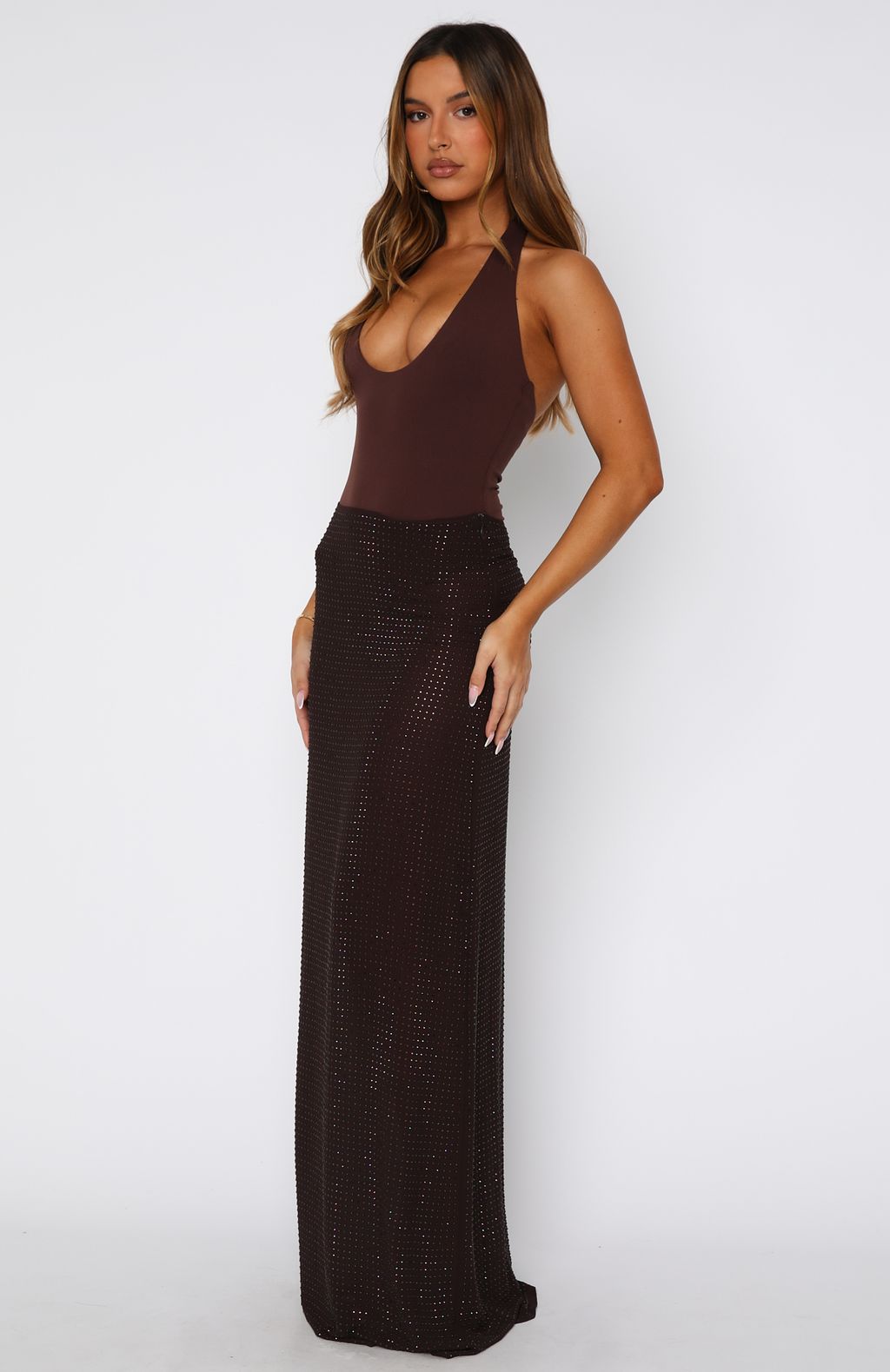Prism Embellished Maxi Skirt Chocolate - Image 3