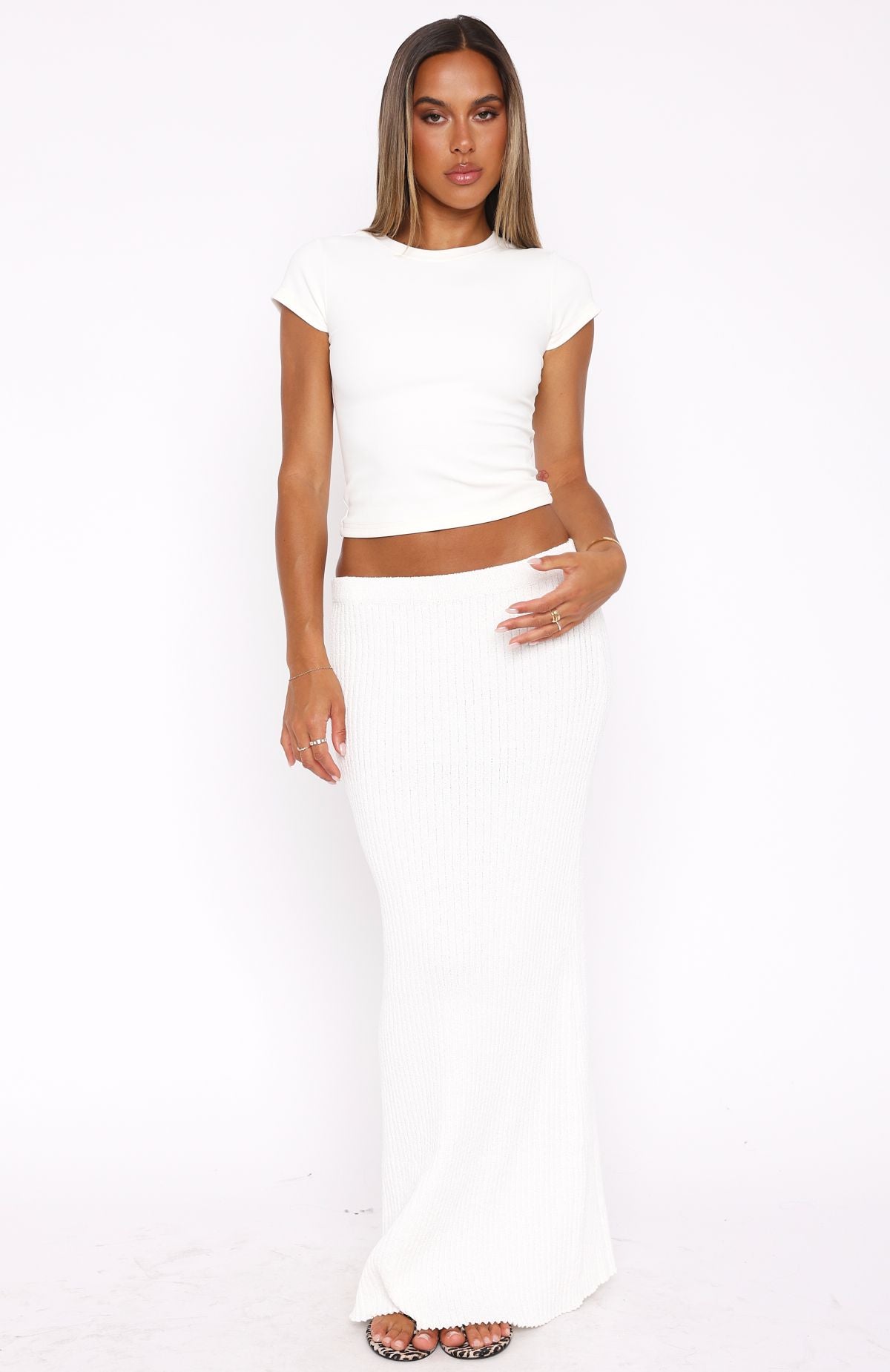 Millionaire Knit Maxi Skirt White - Image 2