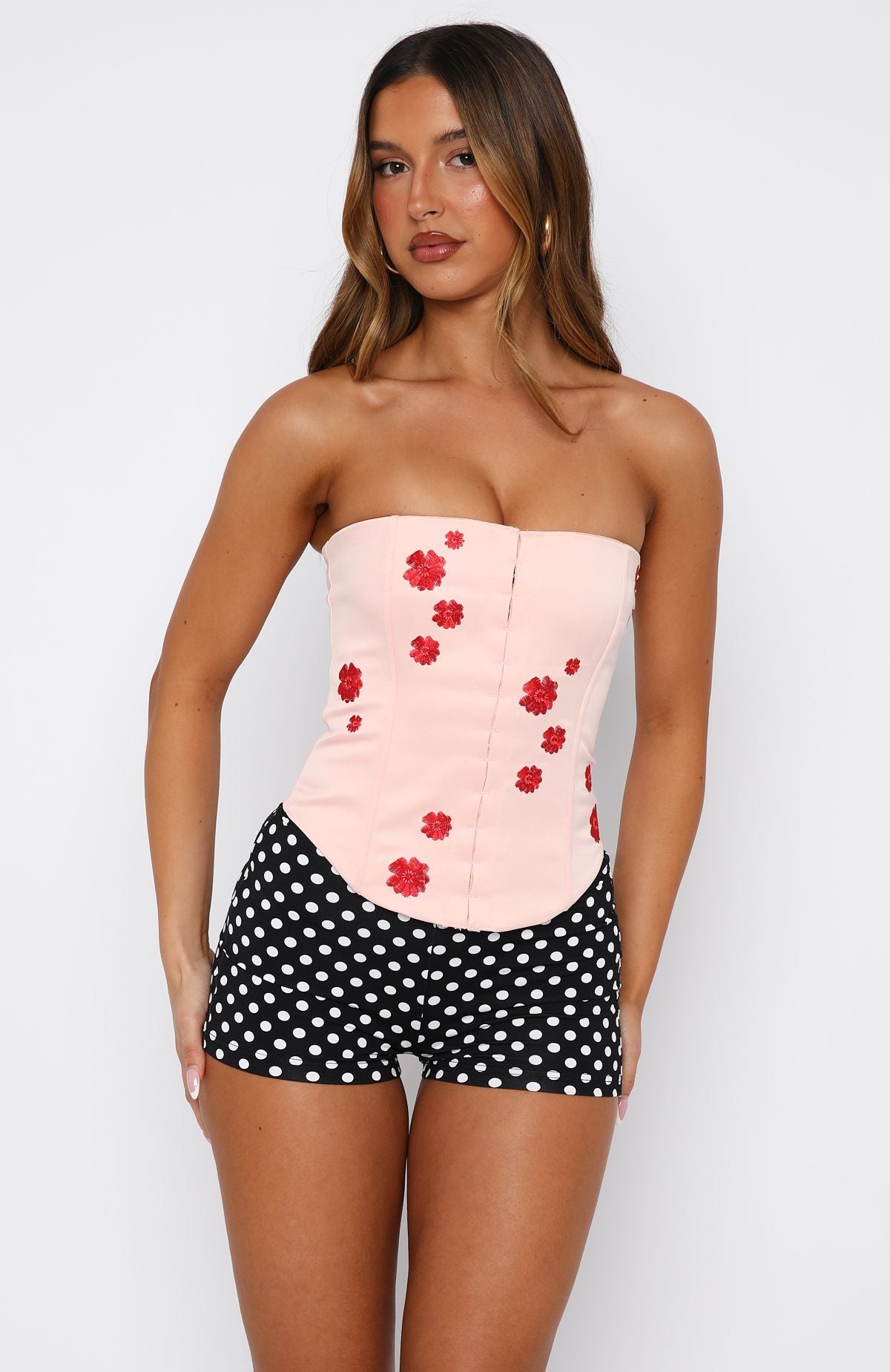 Beyond Me Strapless Embroidered Bustier Pink - Image 2