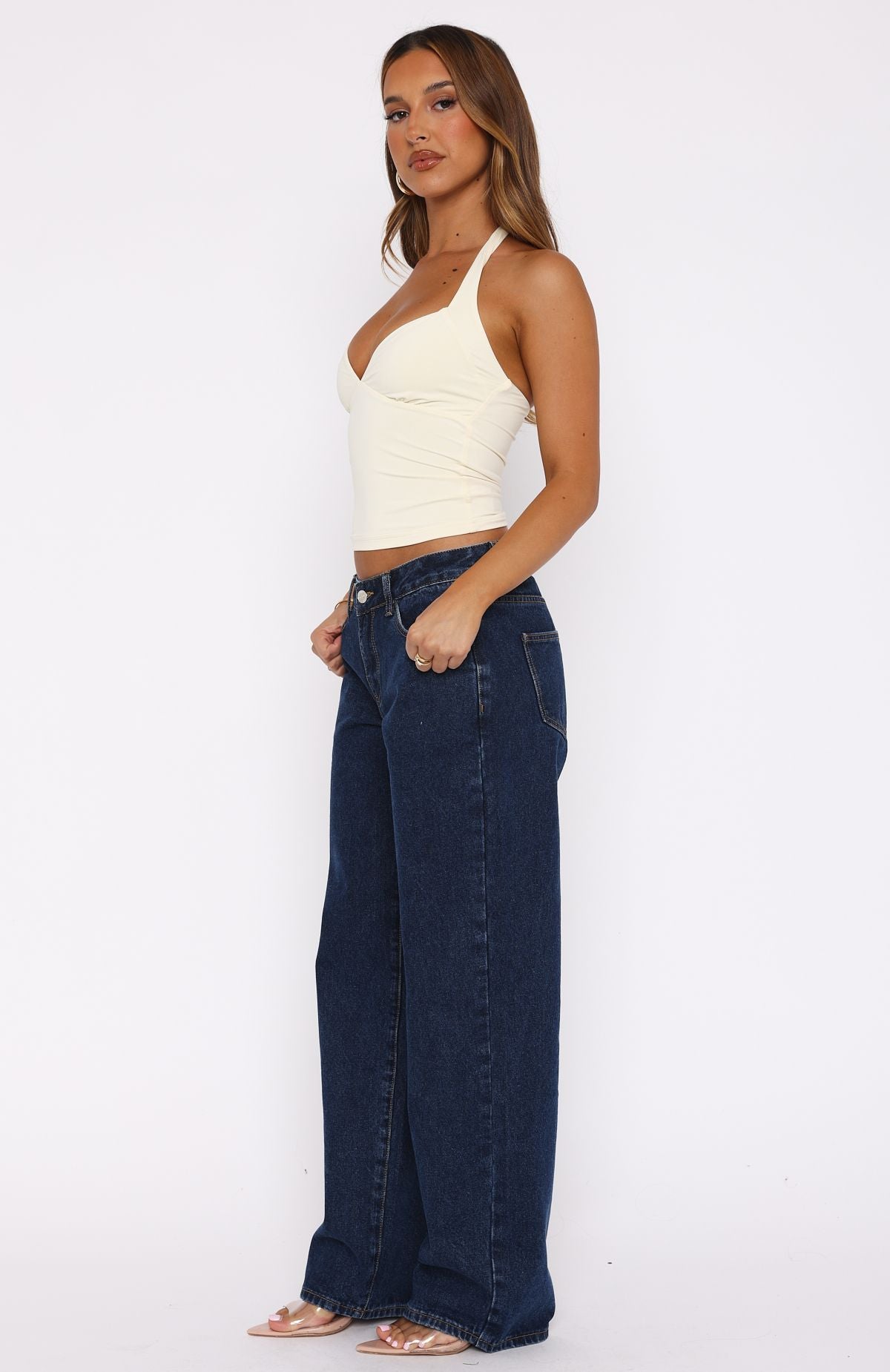 Bring The Style Low Rise Wide Leg Jeans Dark Blue - Image 3