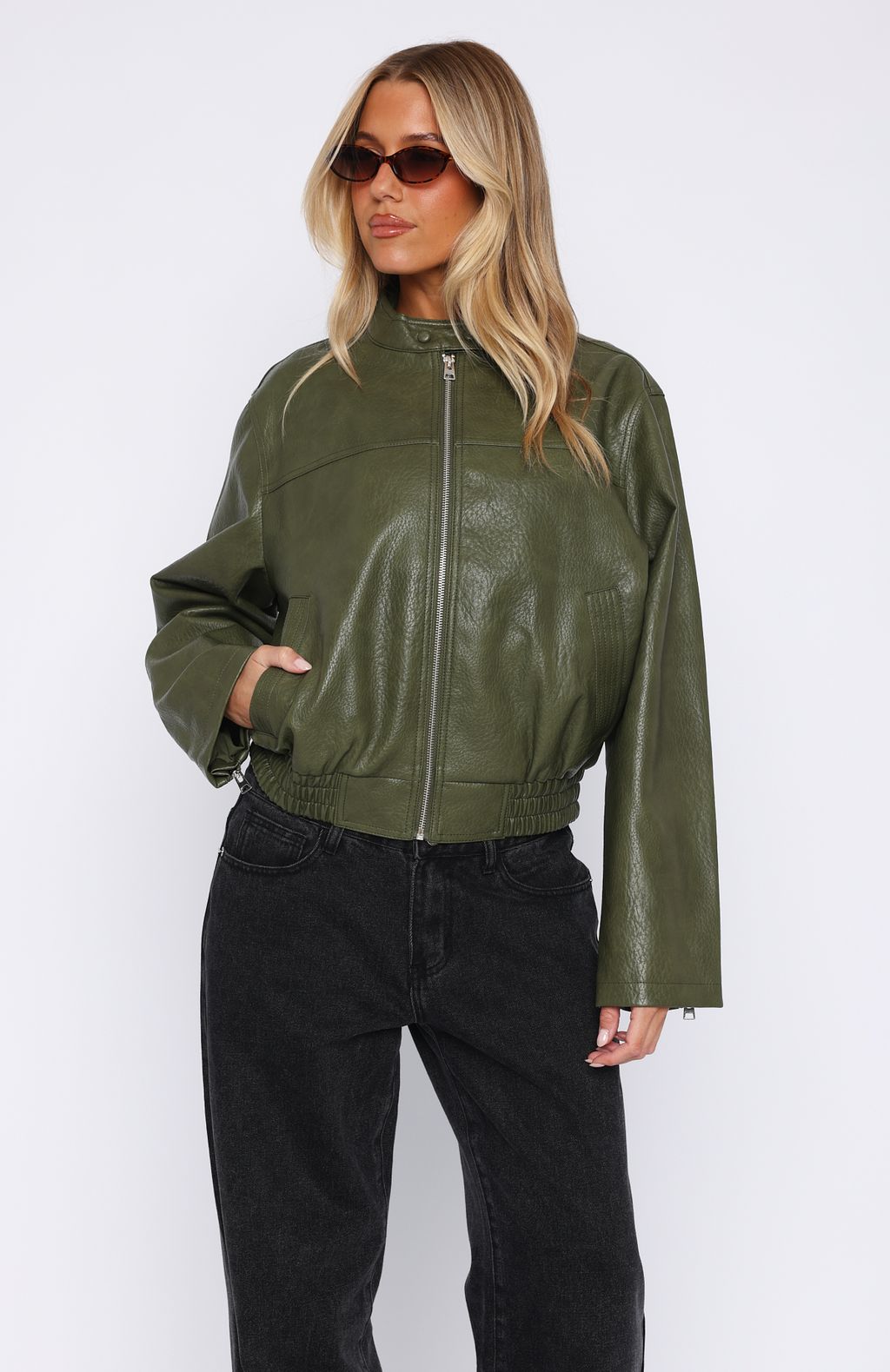 Tell Me Nothing PU Jacket Moss - Image 2