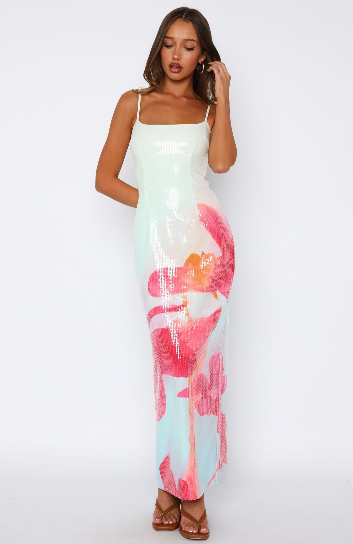 Telling Me Lies Sequin Maxi Dress Sunset Blossom - Image 2