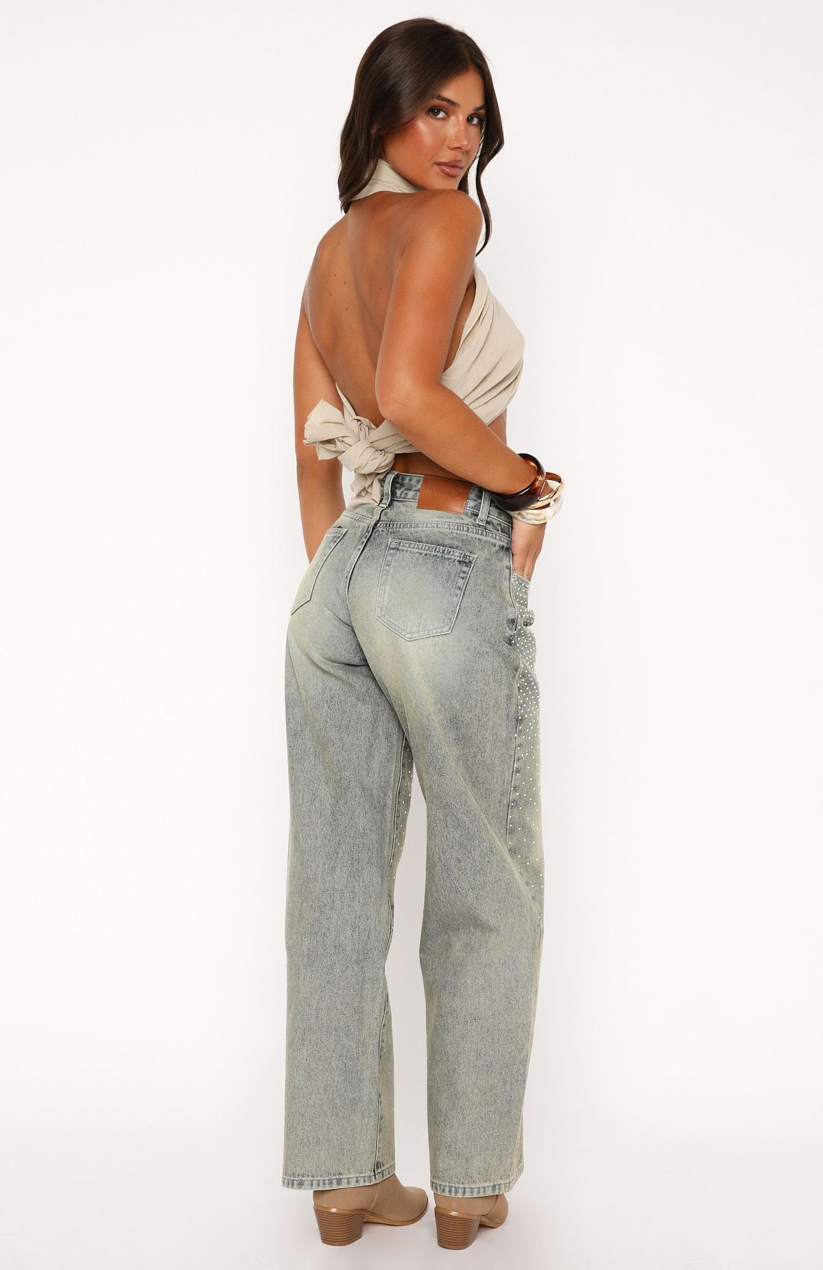 Luna Low Rise Wide Leg Jeans Sand - Image 4