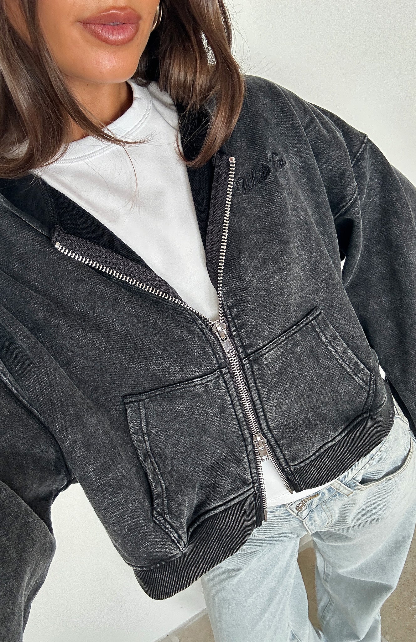 Hard To Remember Zip Front Hoodie Washed Black - Image 6