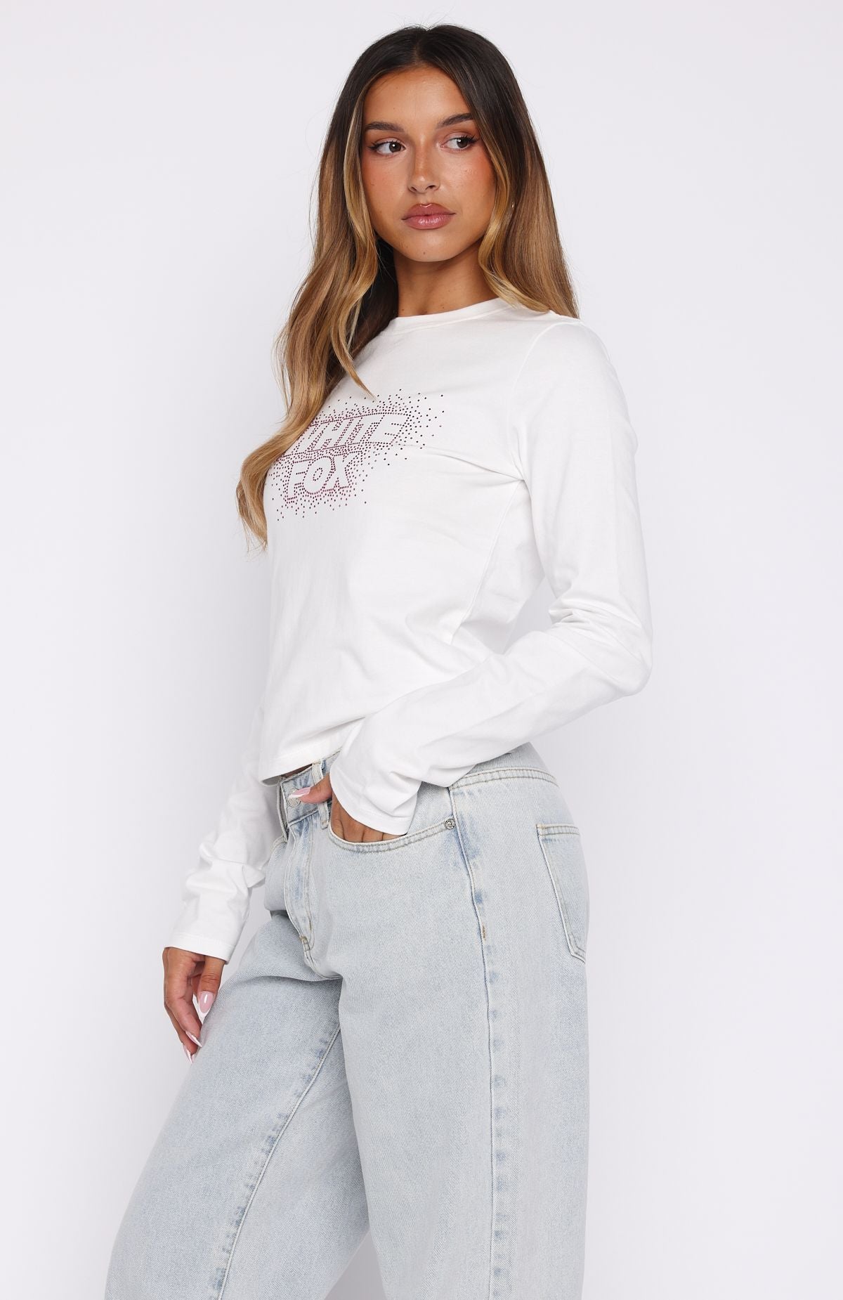 Let's Get Going Relaxed Long Sleeve Baby Tee White - Image 3