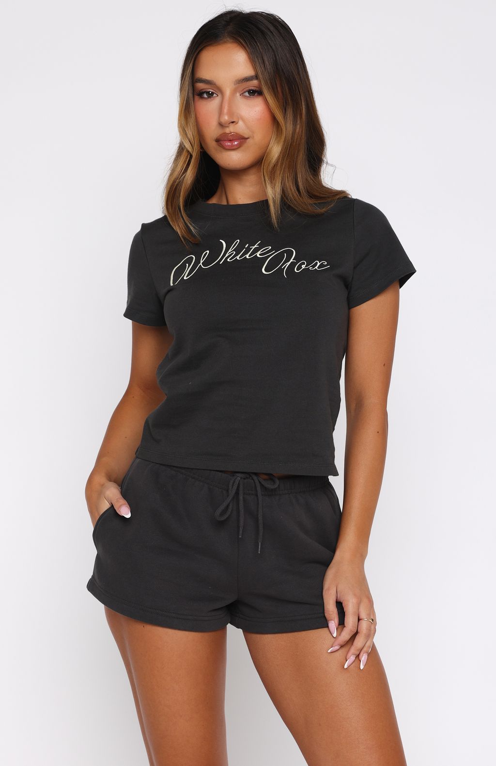 Lucky Thirteen Elsa Relaxed Baby Tee Charcoal - Image 2