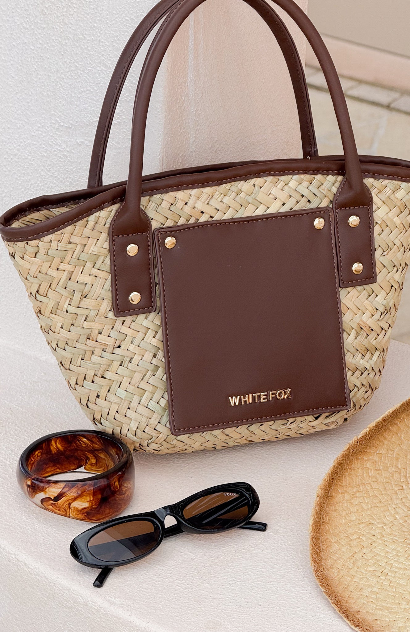 Vivienne Straw Top Handle Bag Chocolate - Image 3