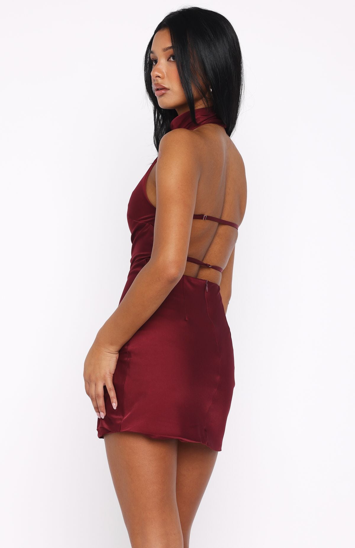 Just Small Talk Halter Mini Dress Wine - Image 5