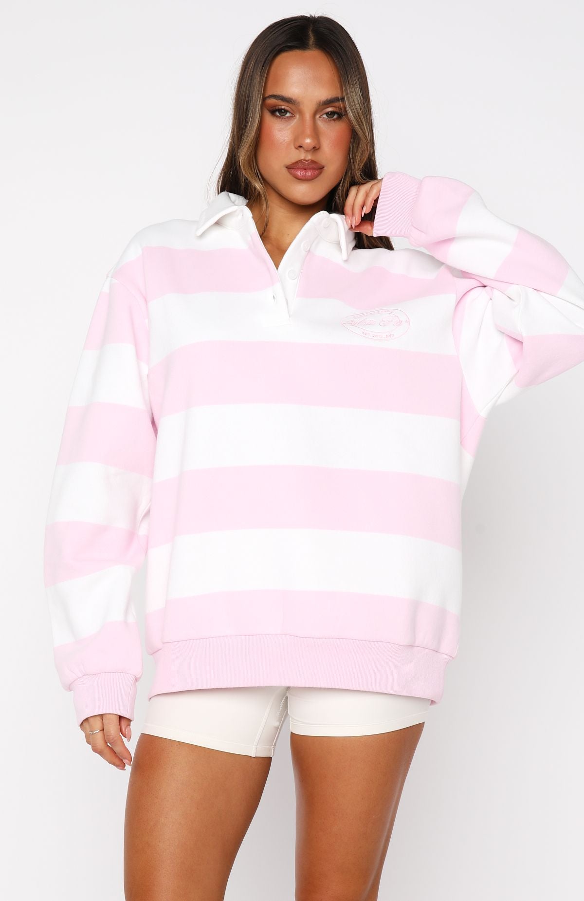 Moving Fast Oversized Henley Sweater Ballet Pink - Image 2