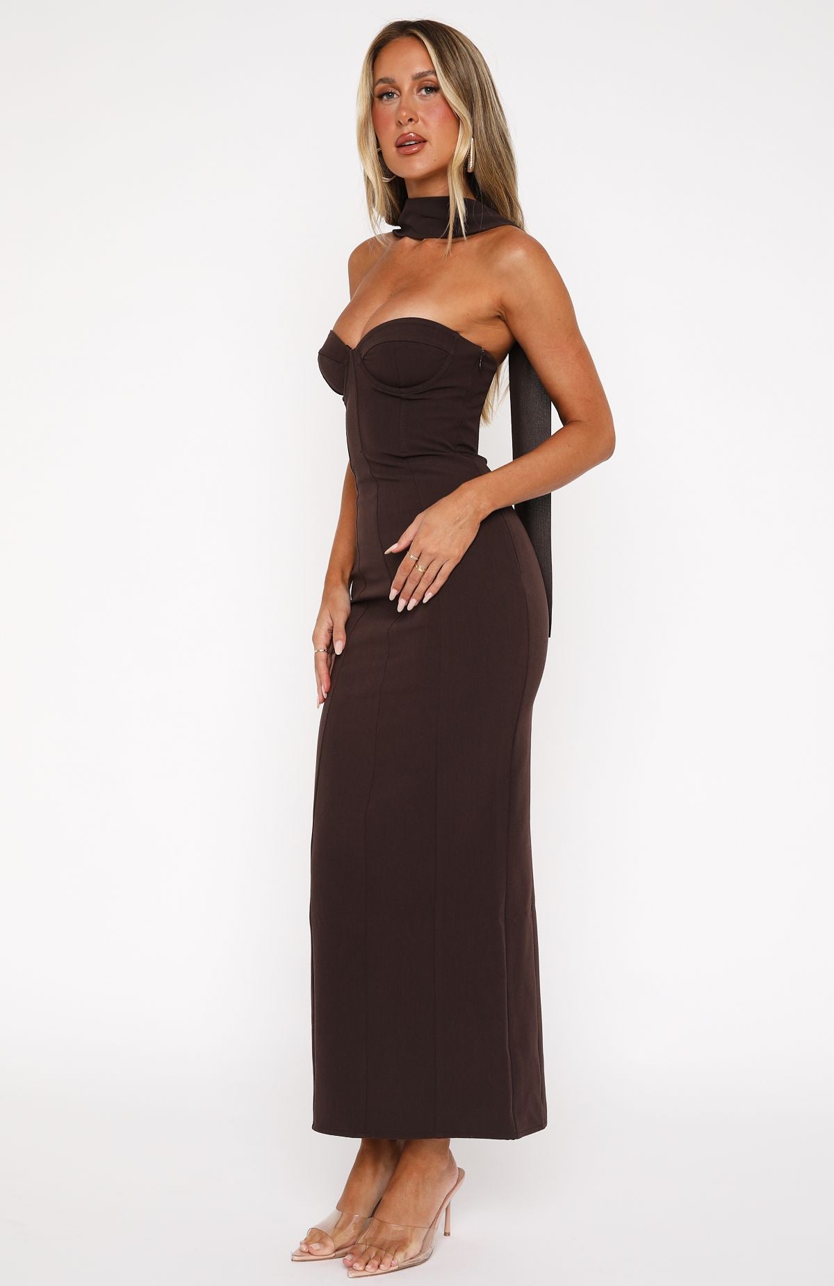 Raining Hearts Strapless Maxi Dress Chocolate - Image 3