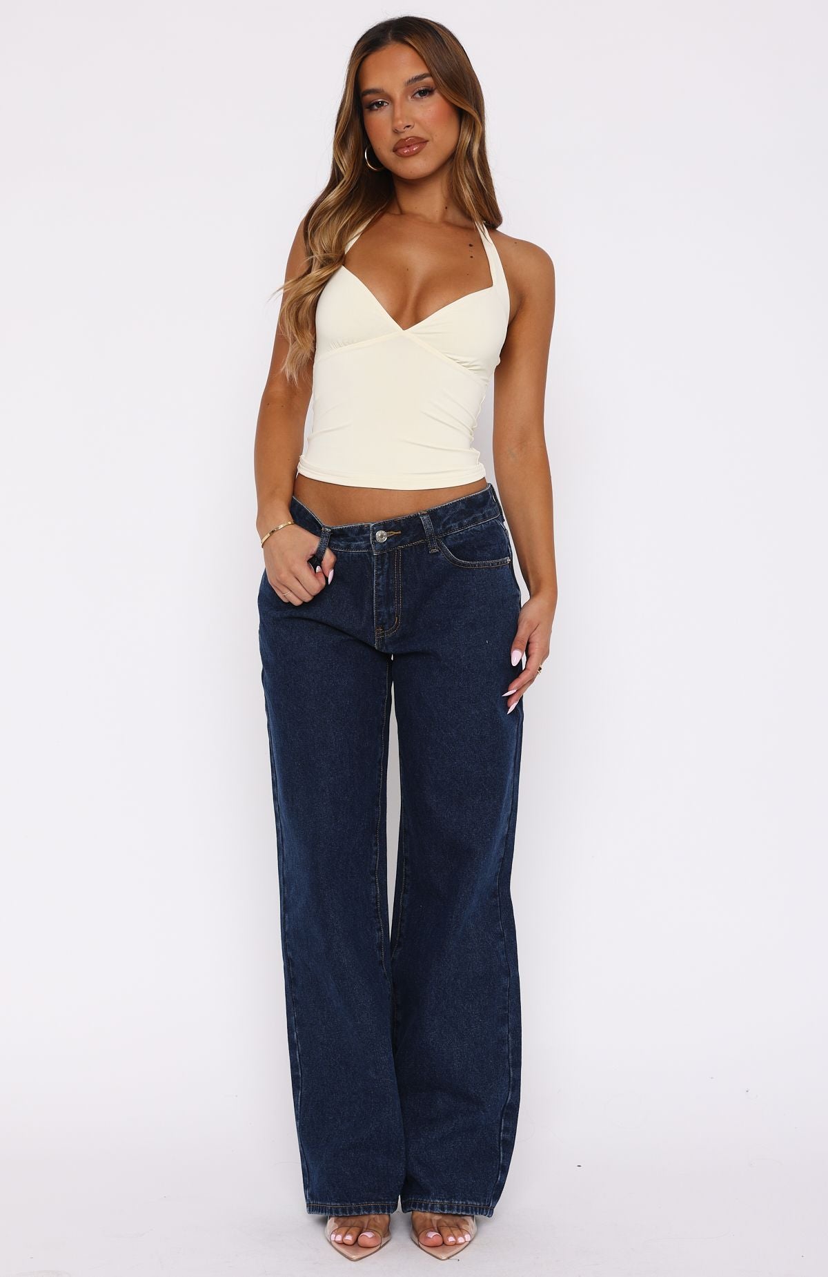 Bring The Style Low Rise Wide Leg Jeans Dark Blue - Image 2