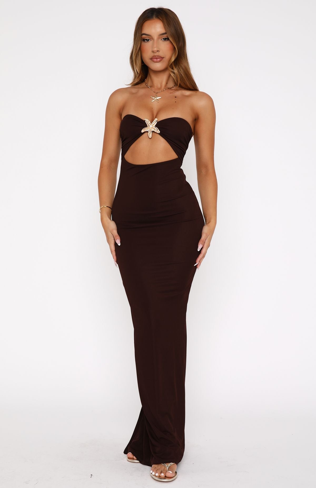 Pray For Forgiveness Strapless Maxi Dress Chocolate - Image 2