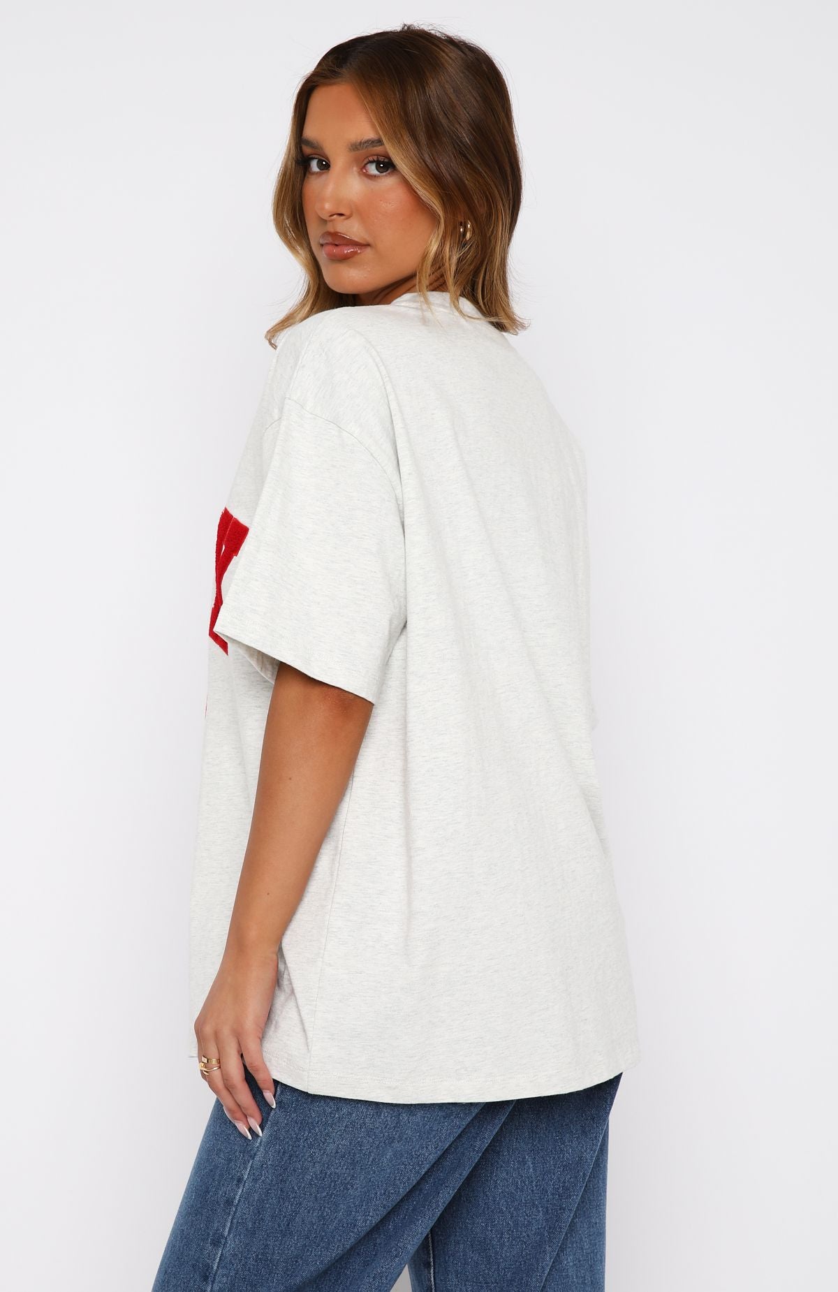 Give It Away Oversized Tee Grey Marle/Red - Image 4
