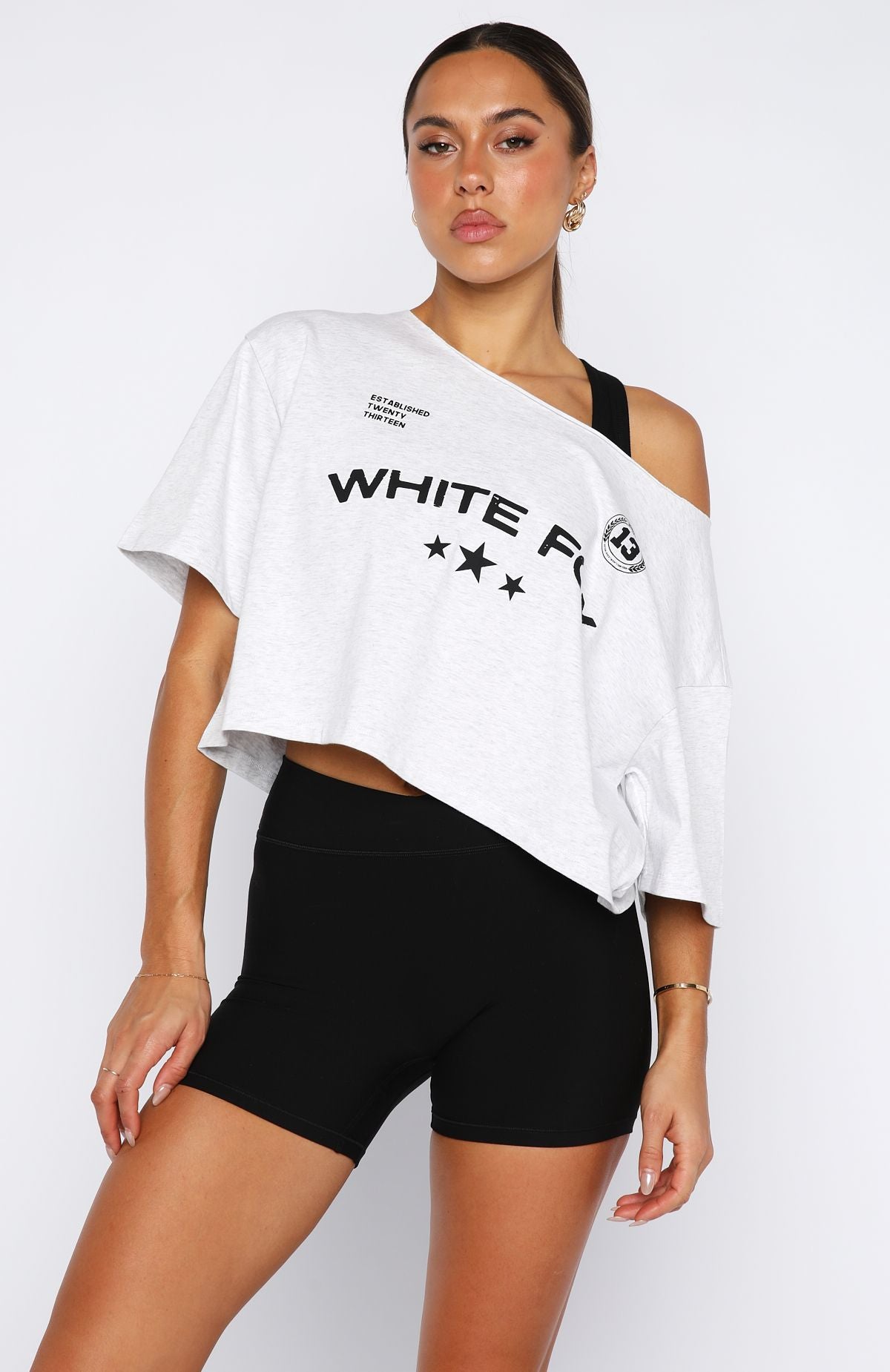 Stay Clear Off Shoulder Cropped Tee Grey Marle - Image 2