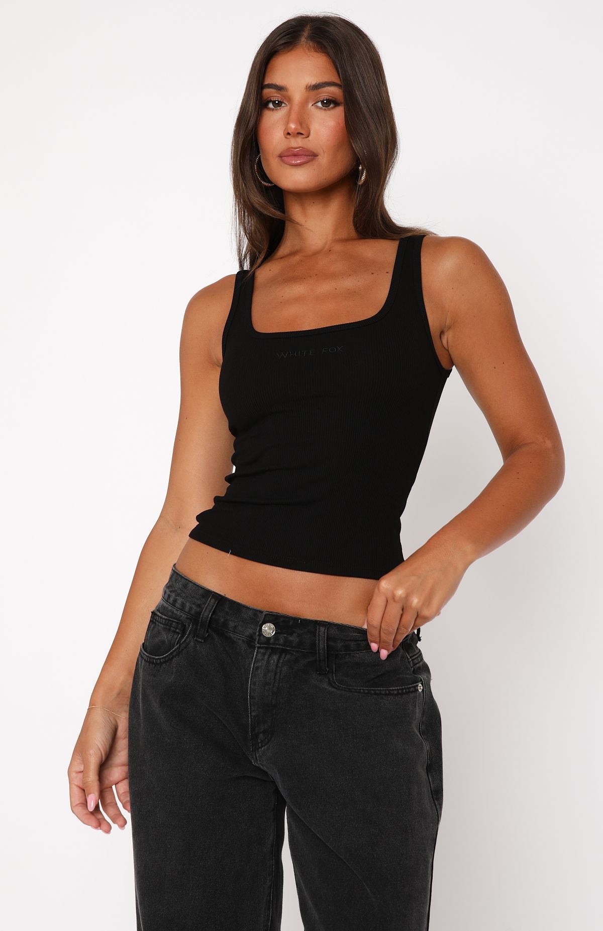 What An Experience Ribbed Tank Top Black - Image 2