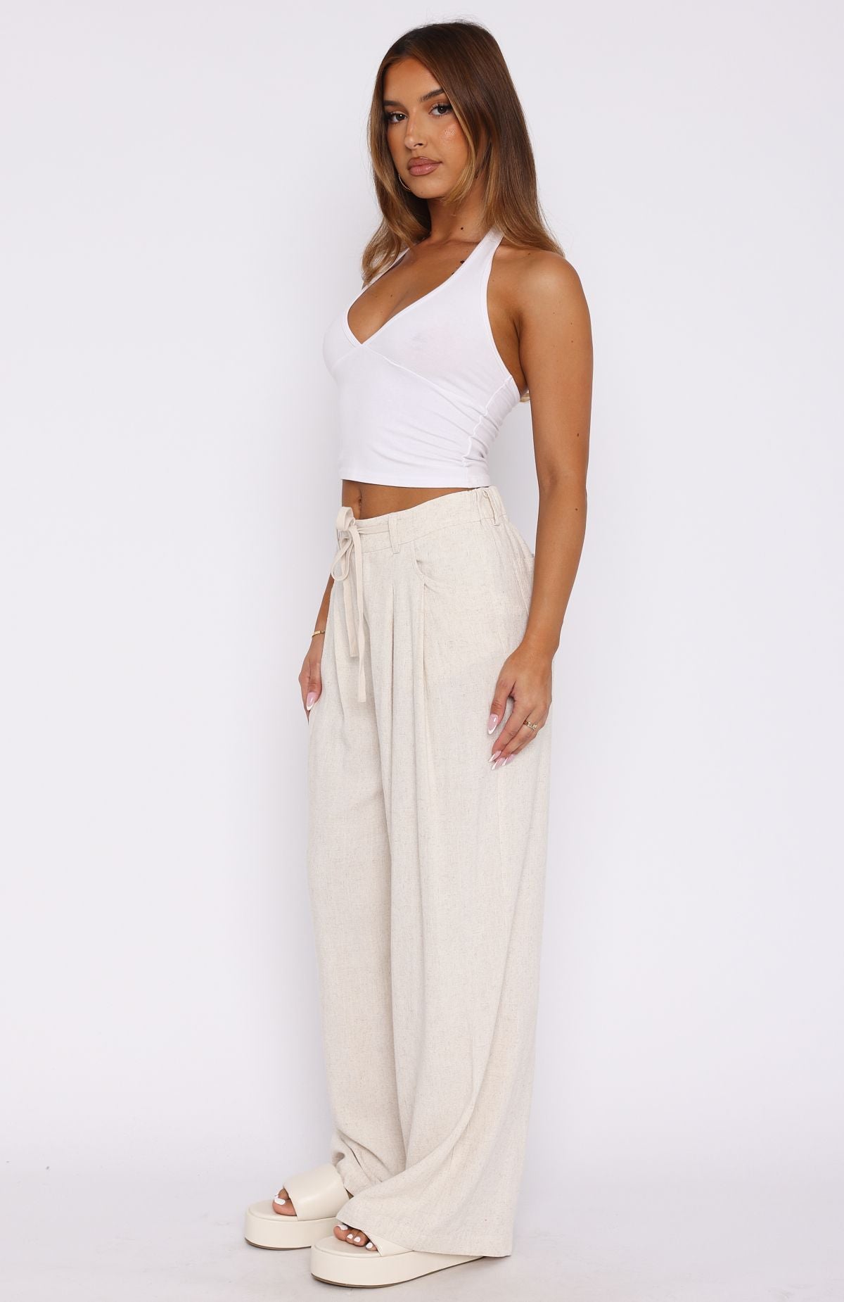 Hiding Out Wide Leg Pants Oat - Image 3