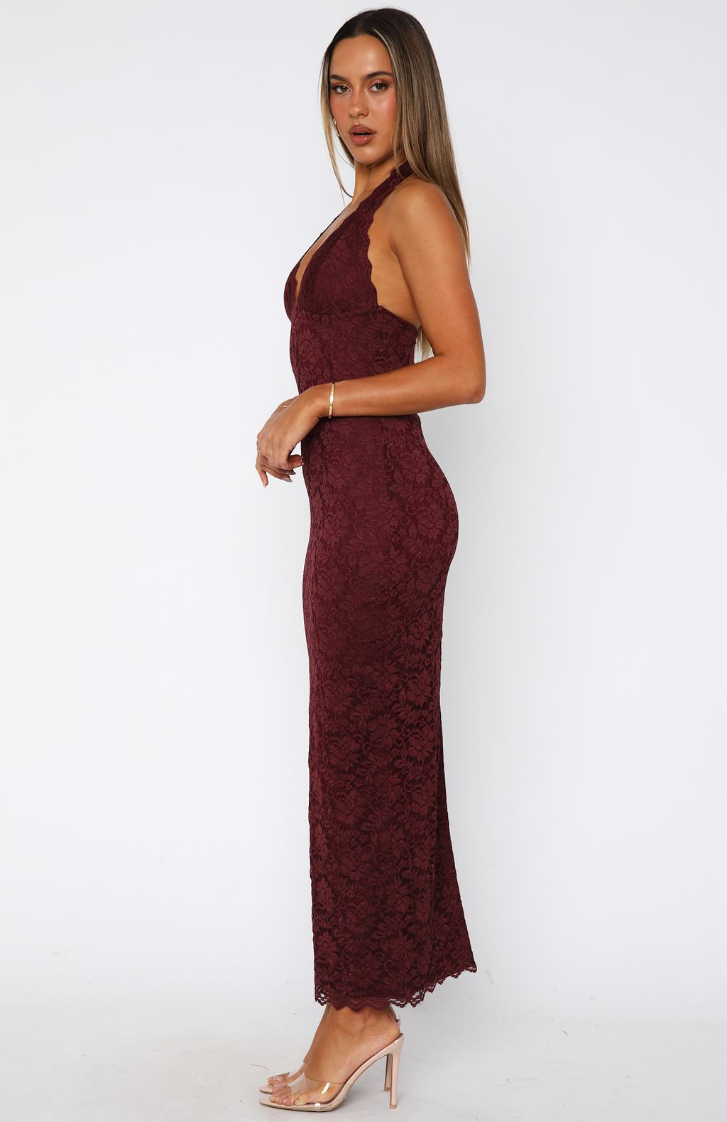 Destiny Lace Maxi Dress Burgundy - Image 3