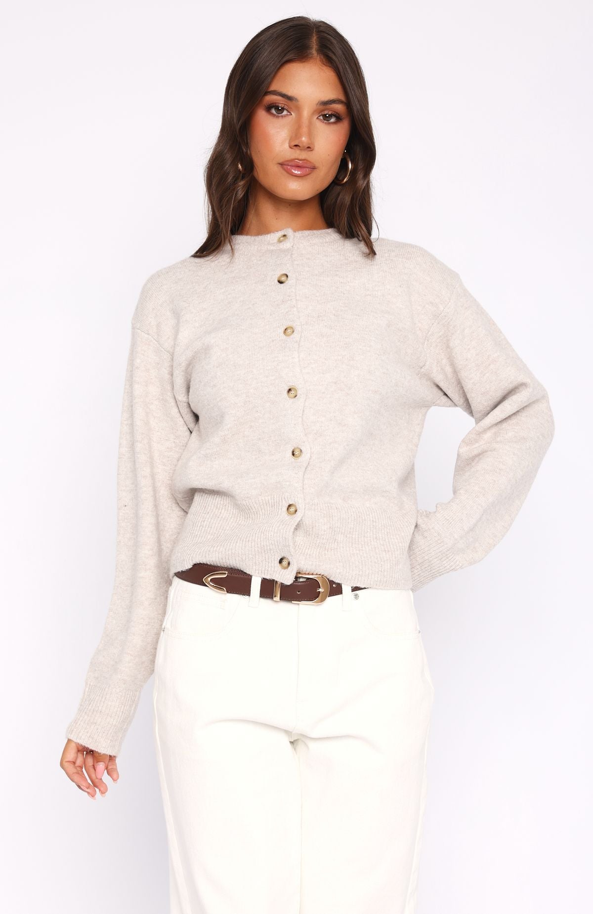 Helping Hand Knit Cardigan Oat - Image 2