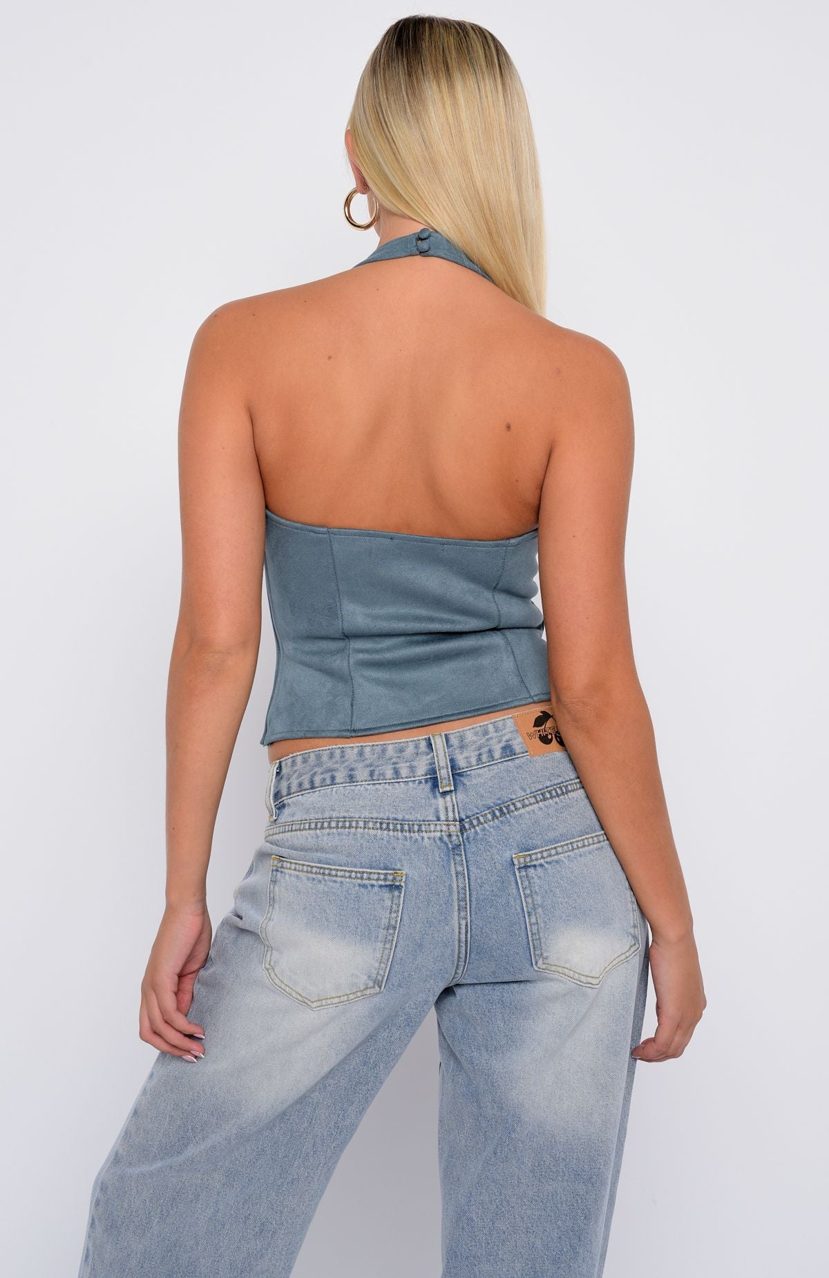Truth In The Lie Faux Suede Bustier Steel Blue - Image 6
