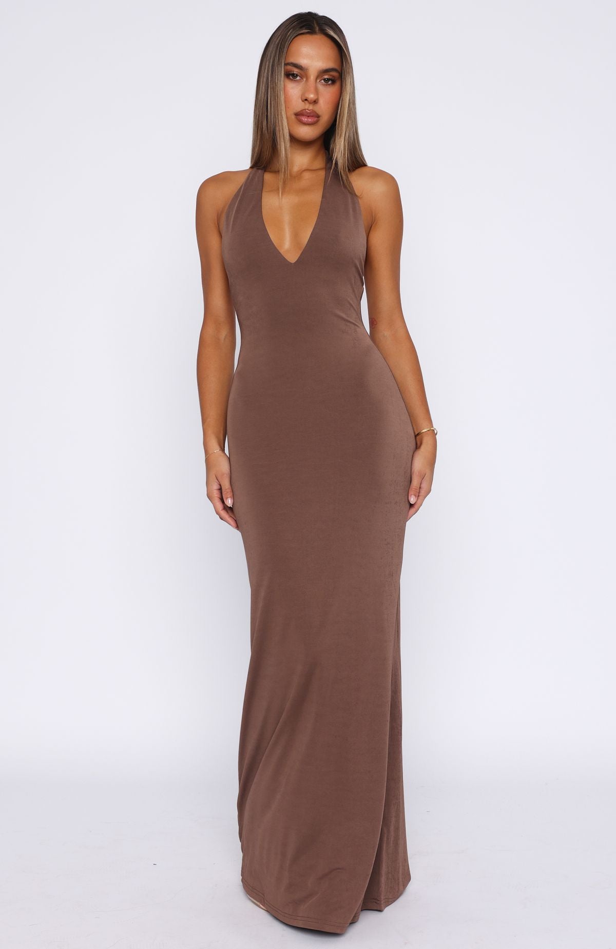Written In The Stars Halter Maxi Dress Chocolate - Image 2