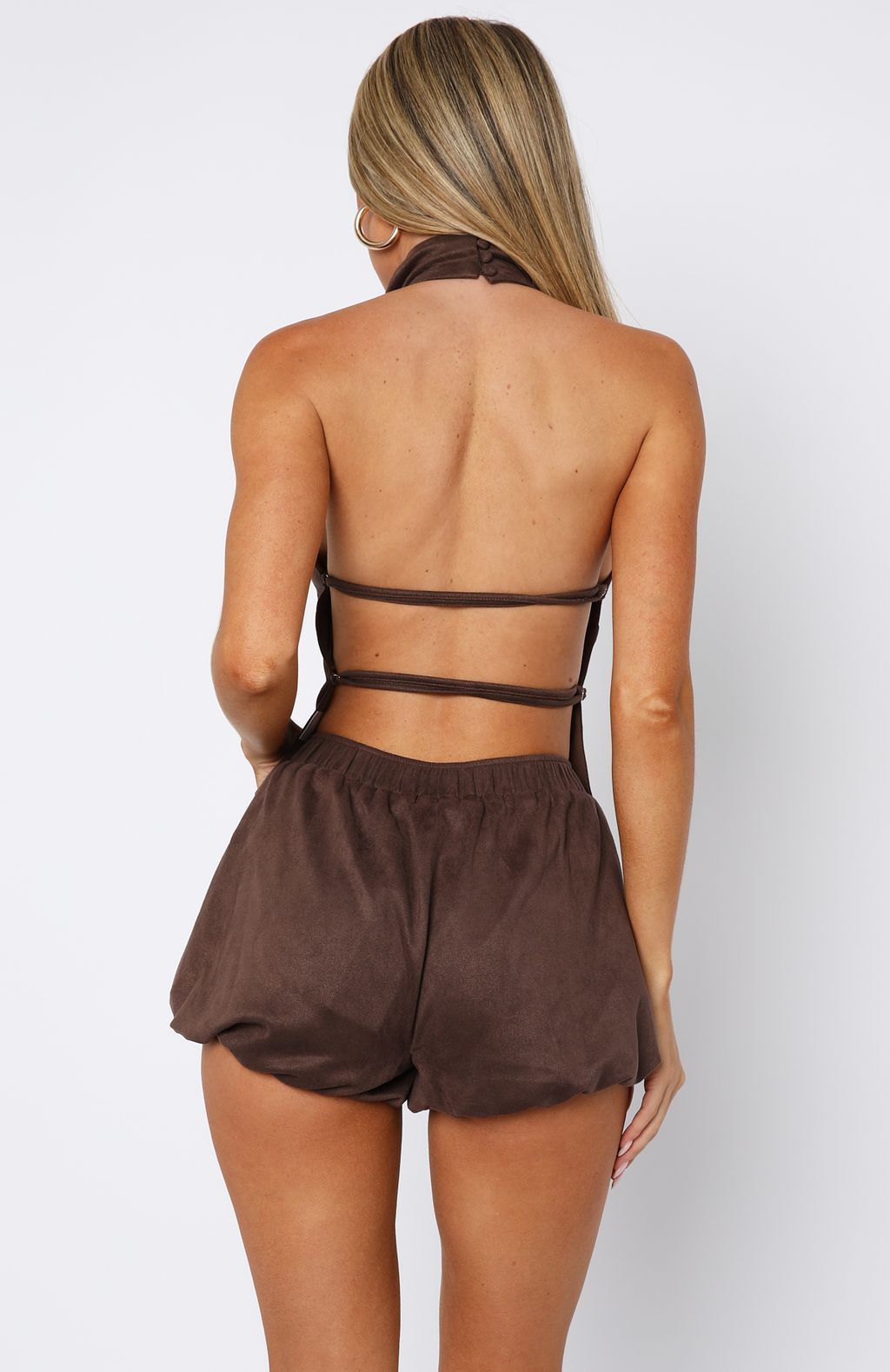 Still Love Me Faux Suede Halter Top Dark Chocolate - Image 4