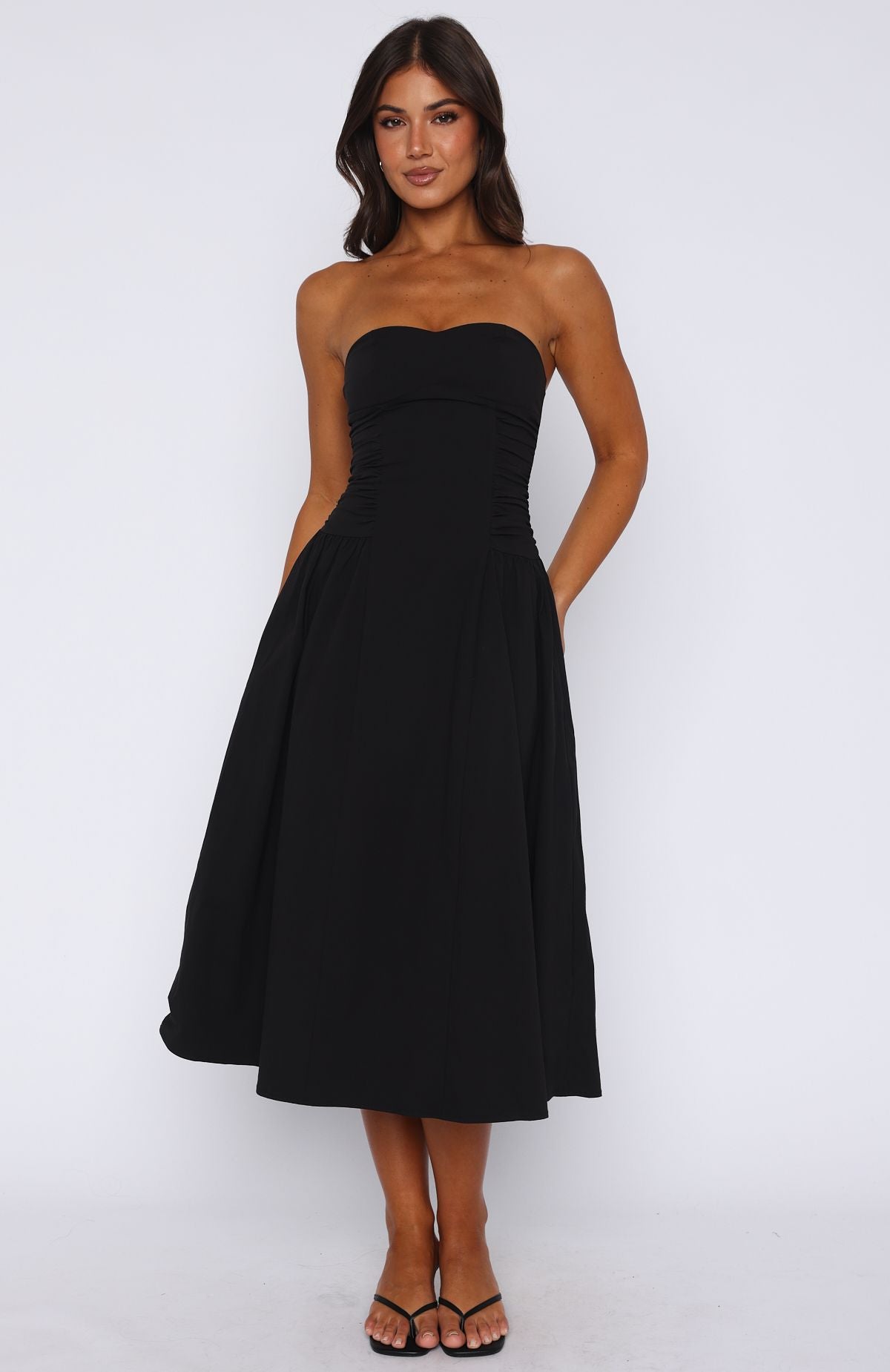 Rich In Love Strapless Midi Dress Black - Image 2
