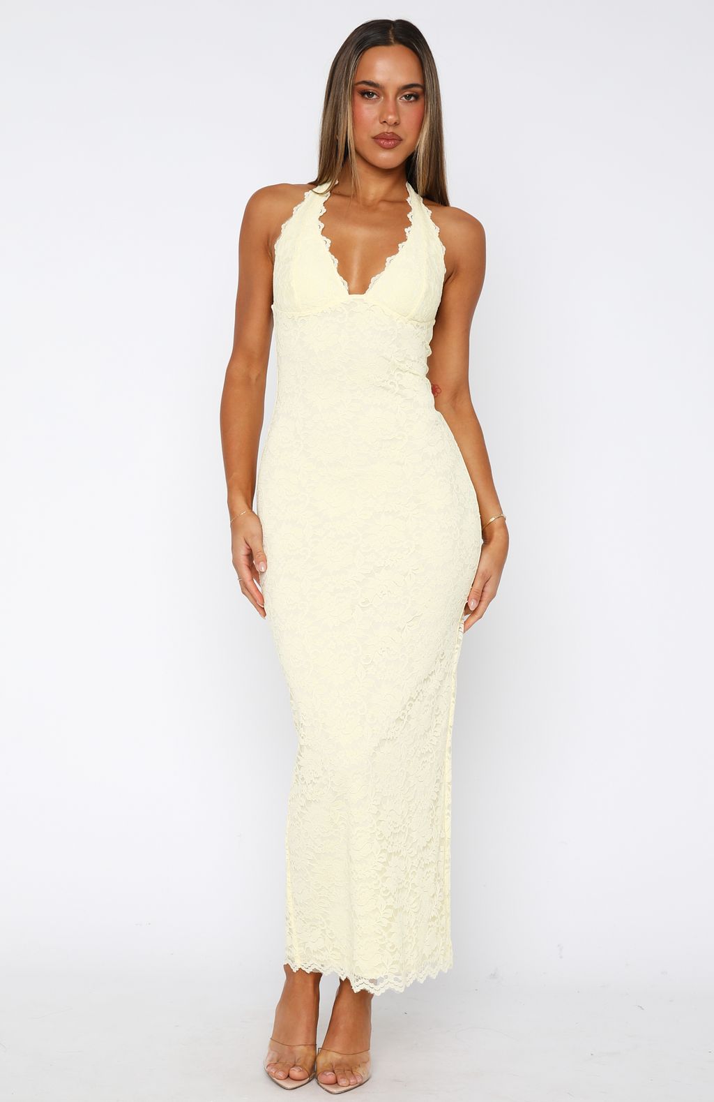 Destiny Lace Maxi Dress Lemon - Image 2