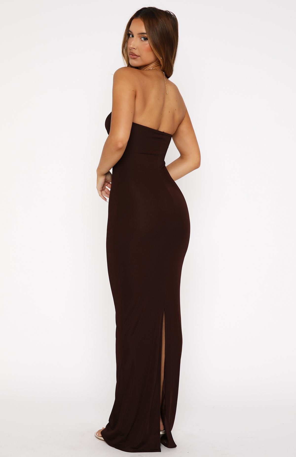 Pray For Forgiveness Strapless Maxi Dress Chocolate - Image 4