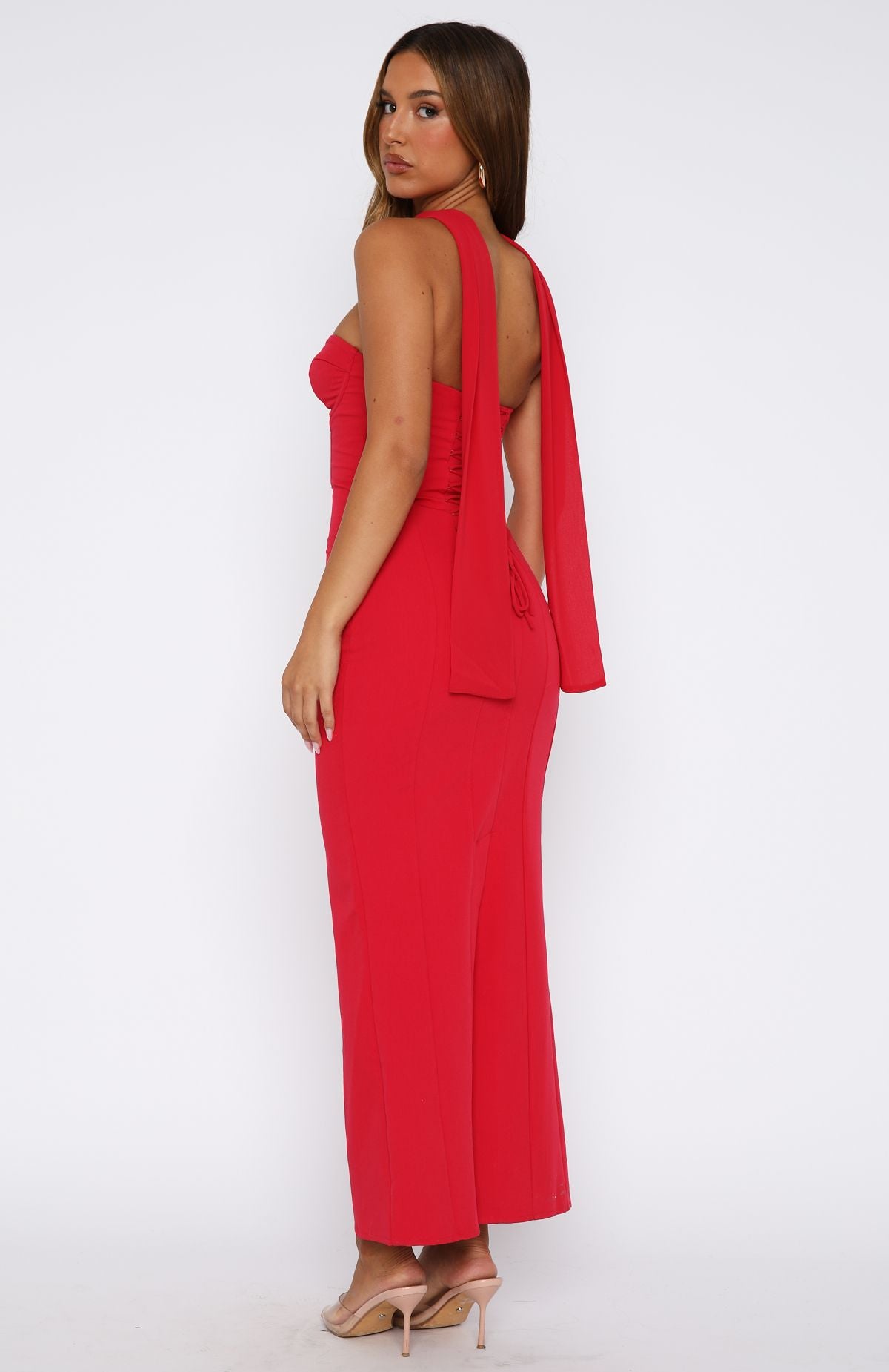 Raining Hearts Strapless Maxi Dress Red - Image 4