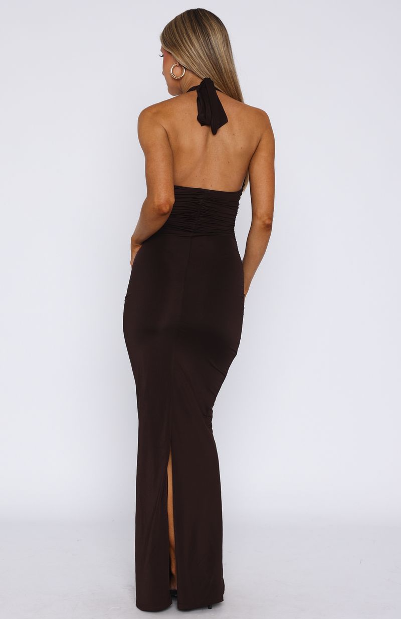 Waste A Moment Halter Maxi Dress Chocolate - Image 4