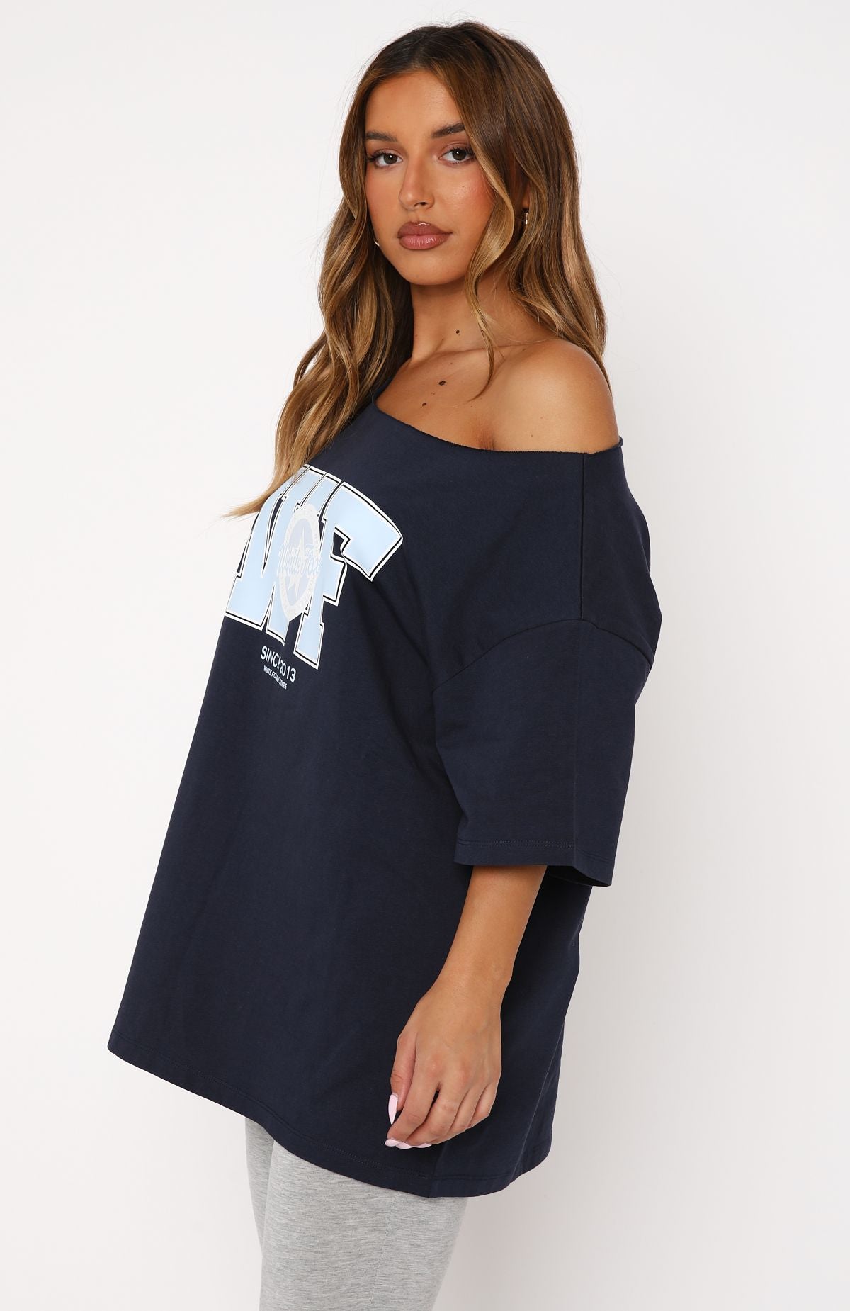 Your Favourite View Off Shoulder Oversized Tee Navy - Image 3