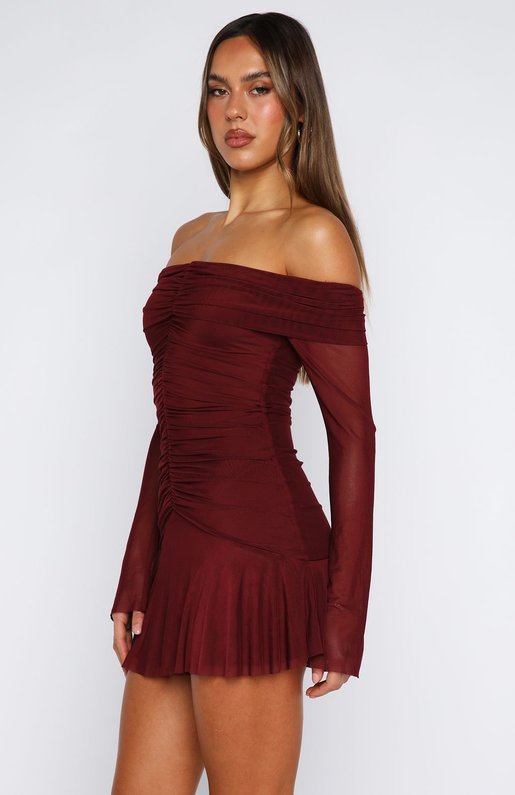 Dreaming Of Yesterday Long Sleeve Mini Dress Burgundy - Image 3