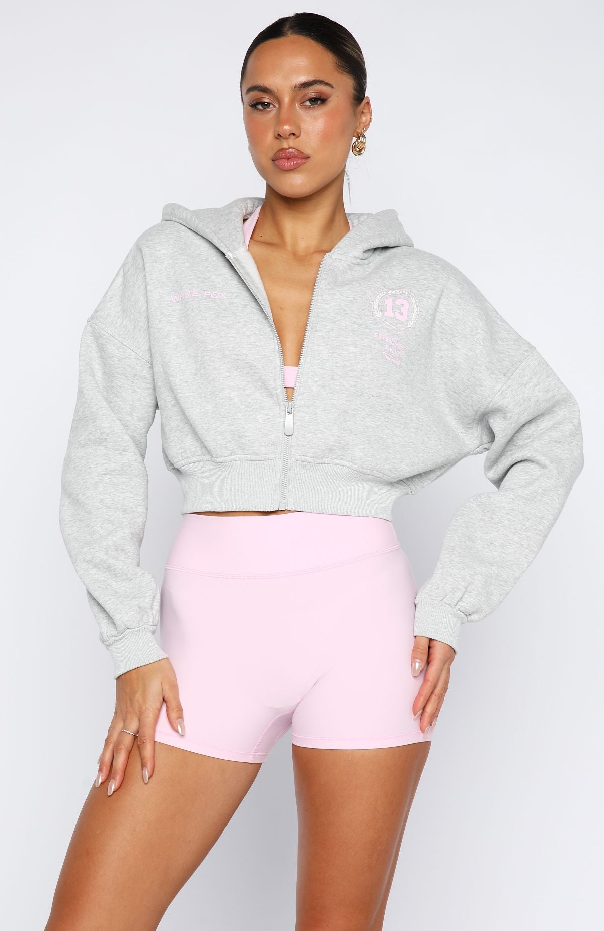 Love For The Game Cropped Zip Hoodie Dark Grey Marle - Image 2