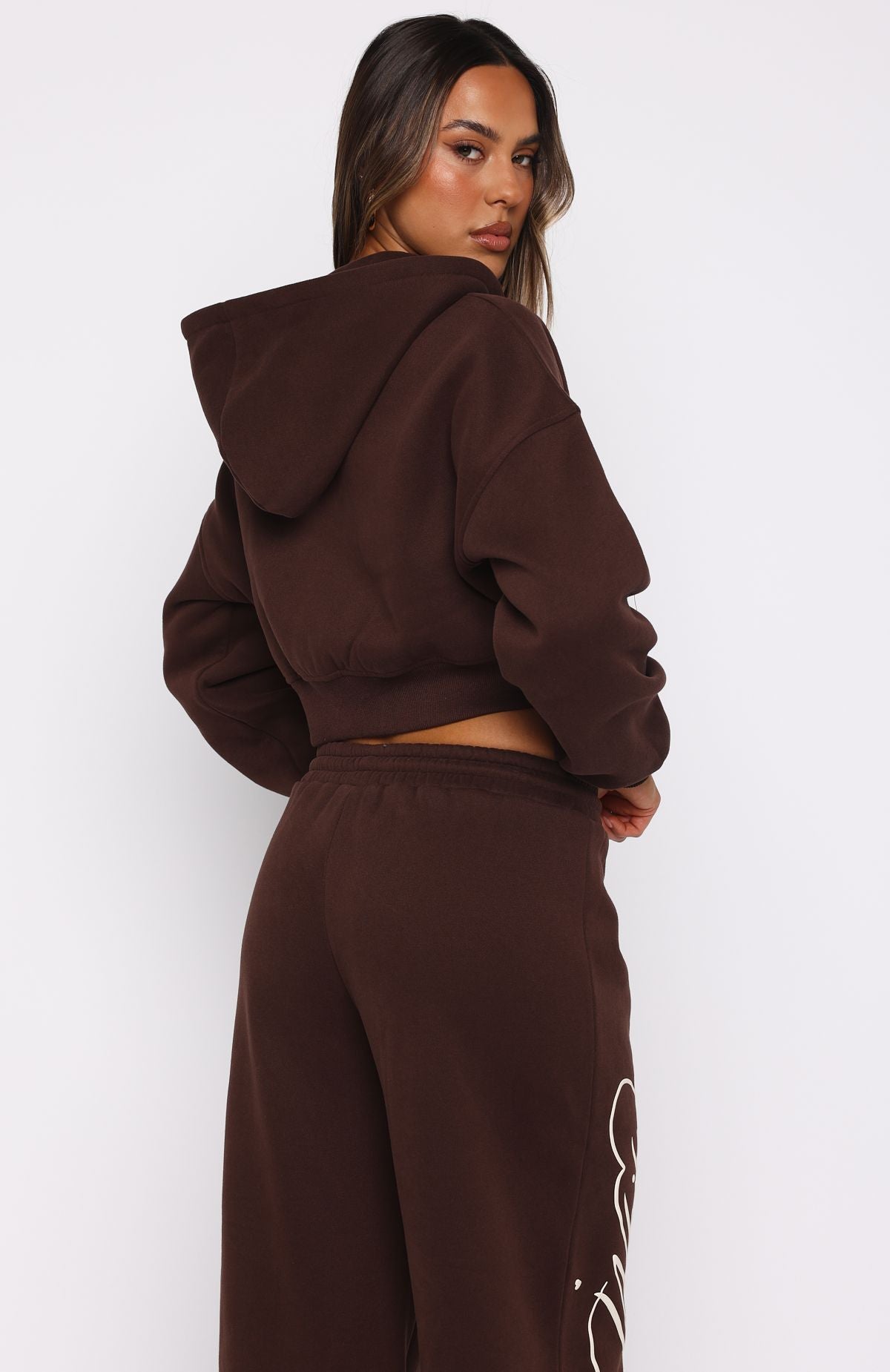 Love You Regardless Cropped Zip Front Hoodie Chocolate - Image 4