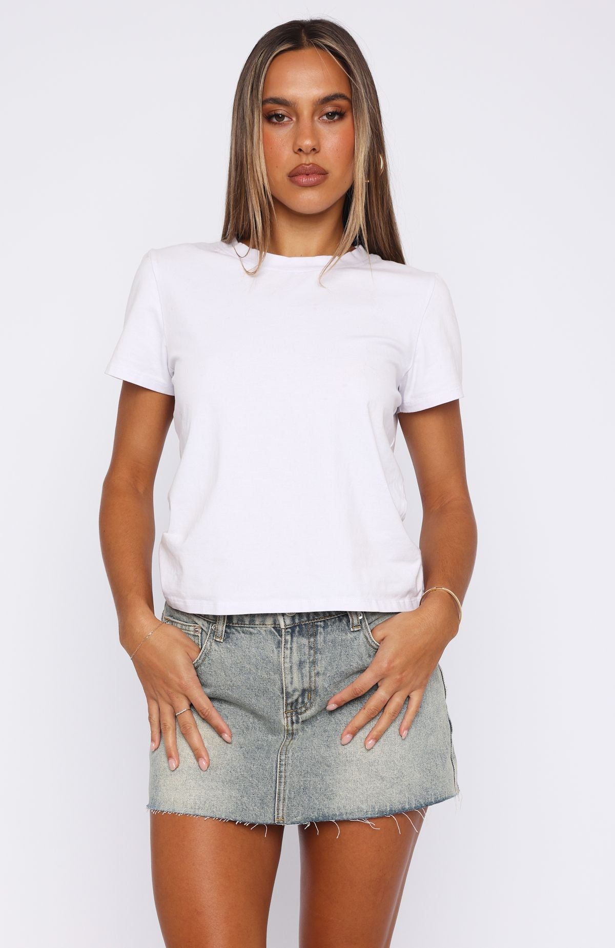 Shining Down Denim Mini Skirt Sand - Image 2