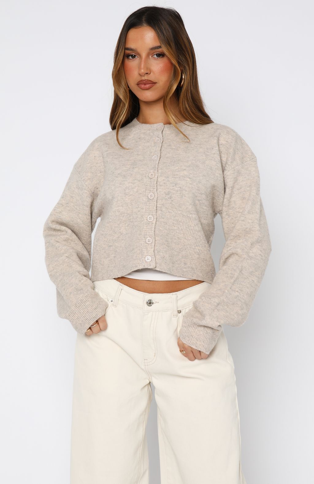 Make Me Happy Knit Cardigan Beige - Image 2