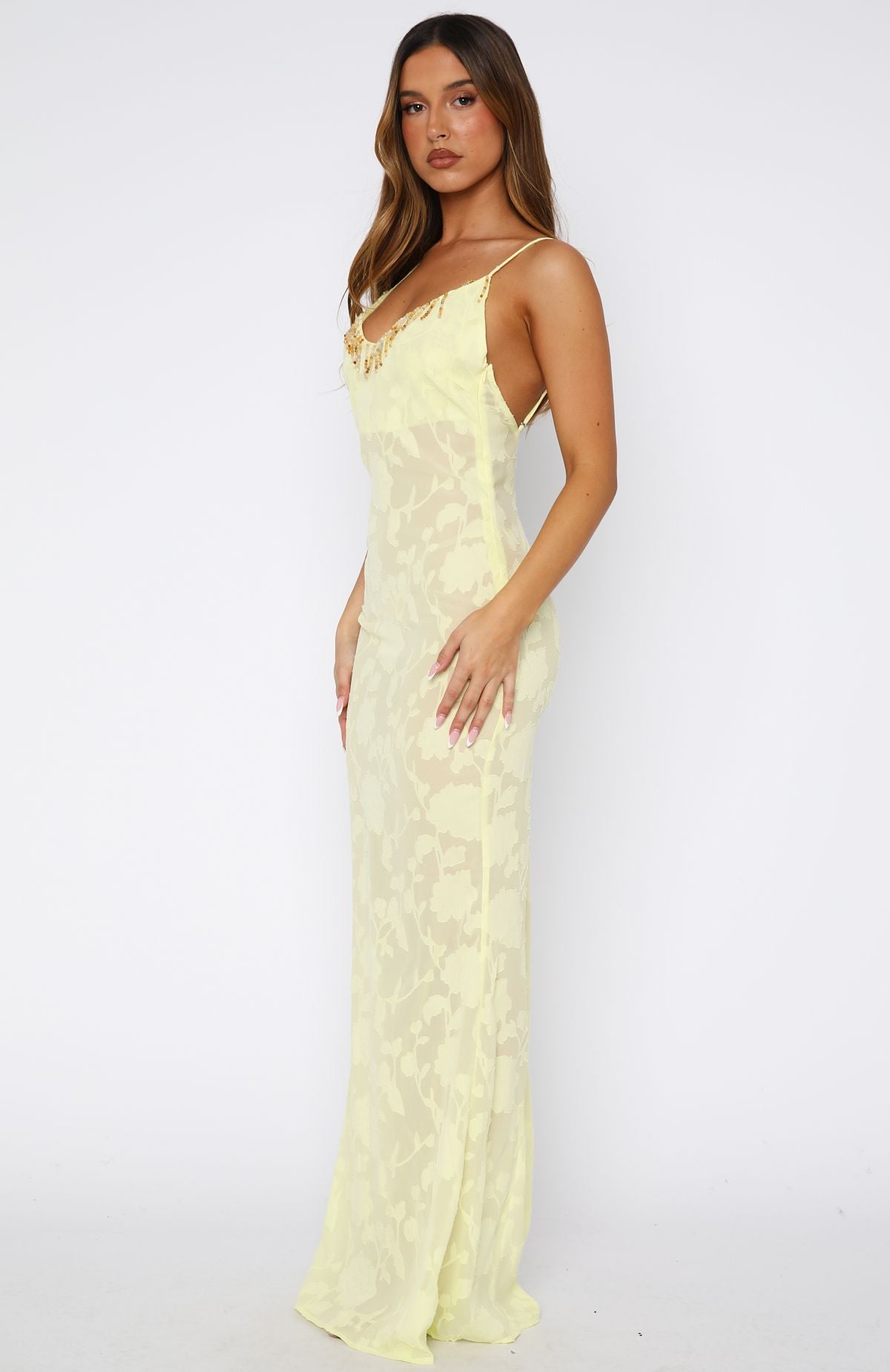Lust For Life Embellished Trim Maxi Dress Lemon - Image 4