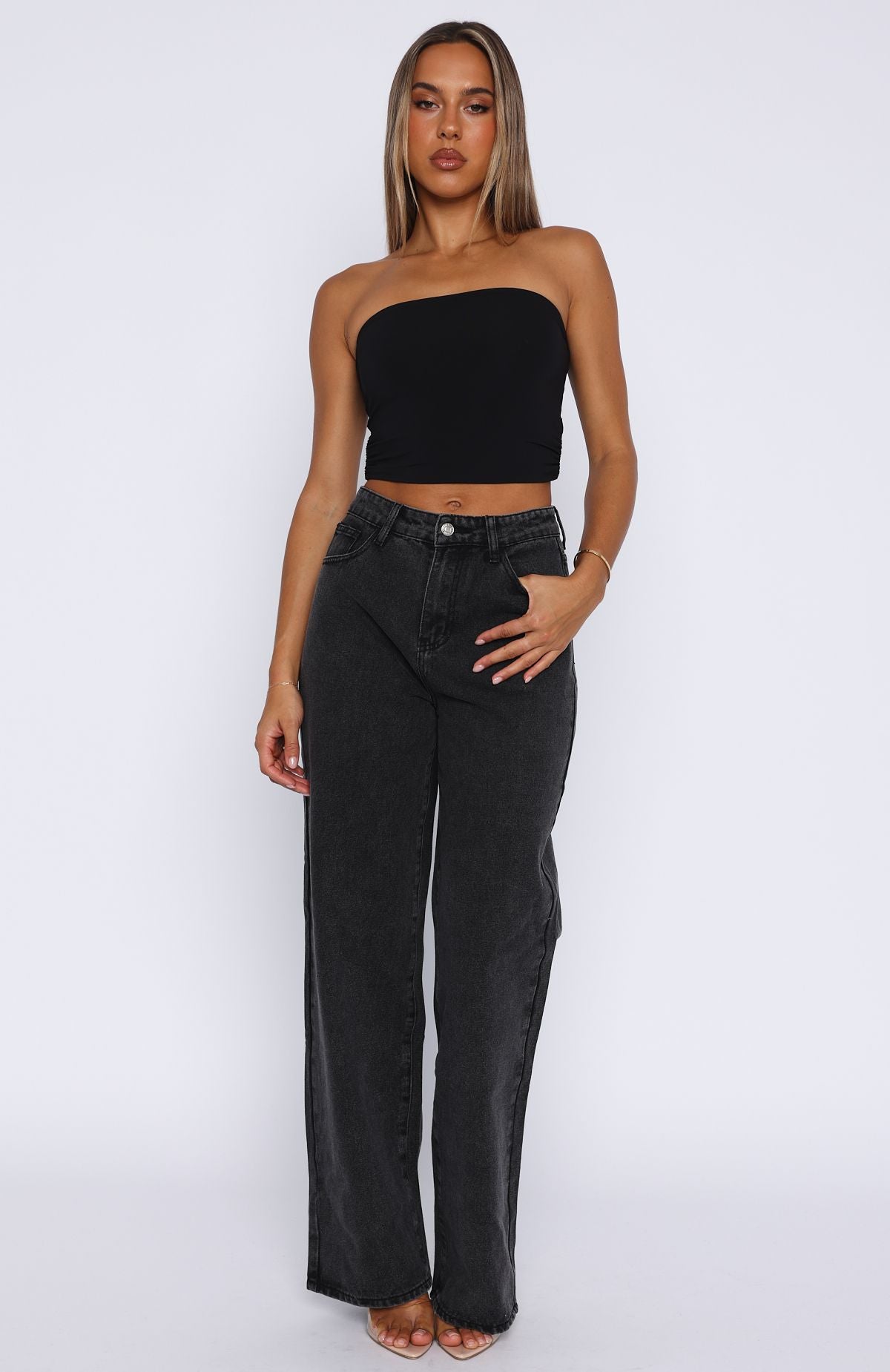 Bring The Style High Rise Wide Leg Jeans Black Acid - Image 2