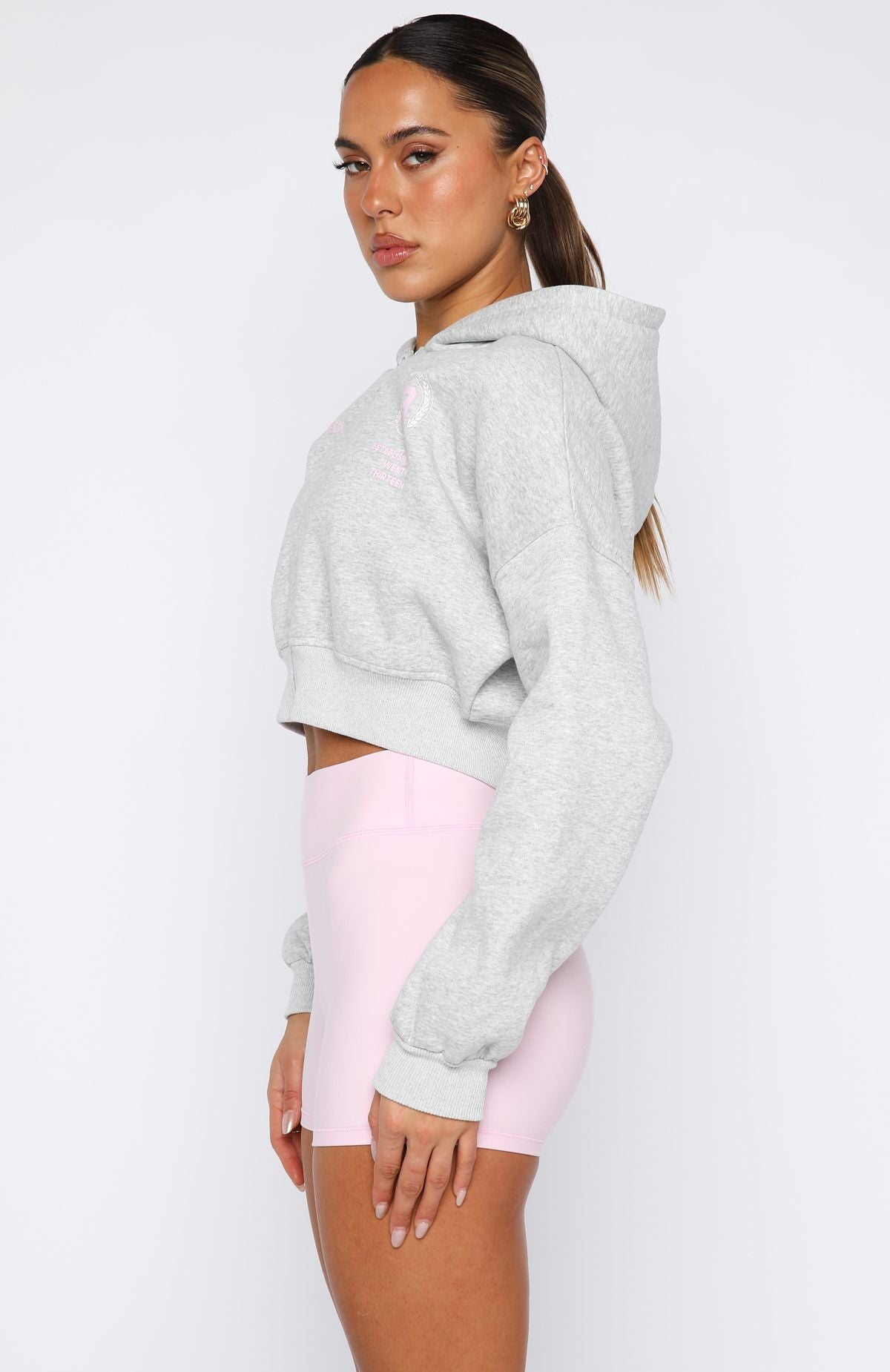 Love For The Game Cropped Zip Hoodie Dark Grey Marle - Image 3