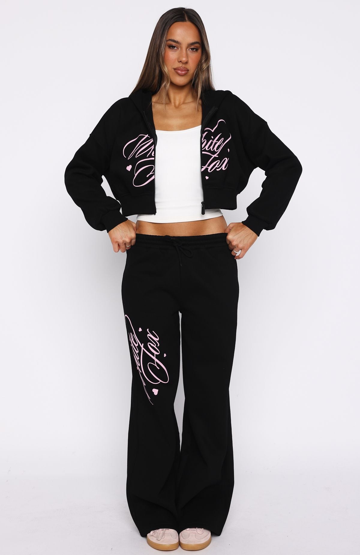 Love You Regardless Cropped Zip Front Hoodie Black - Image 5