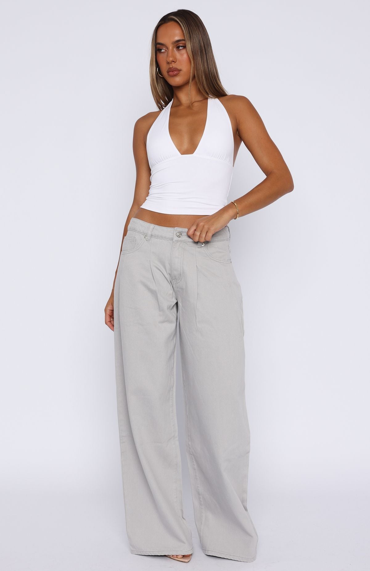 Iris Low Rise Wide Leg Jeans Light Grey - Image 2