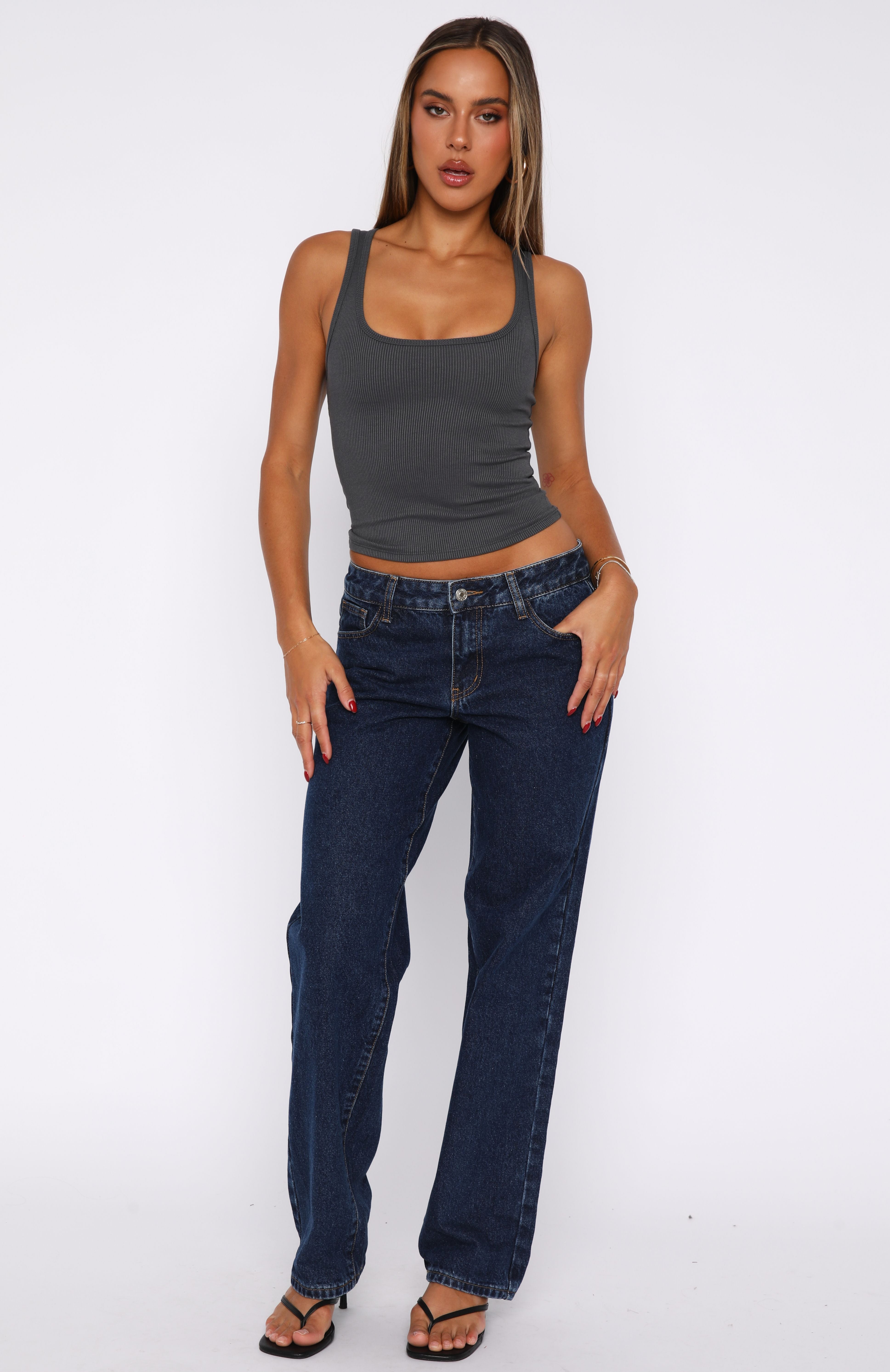 Zara Low Rise Straight Leg Jeans Dark Blue - Image 2
