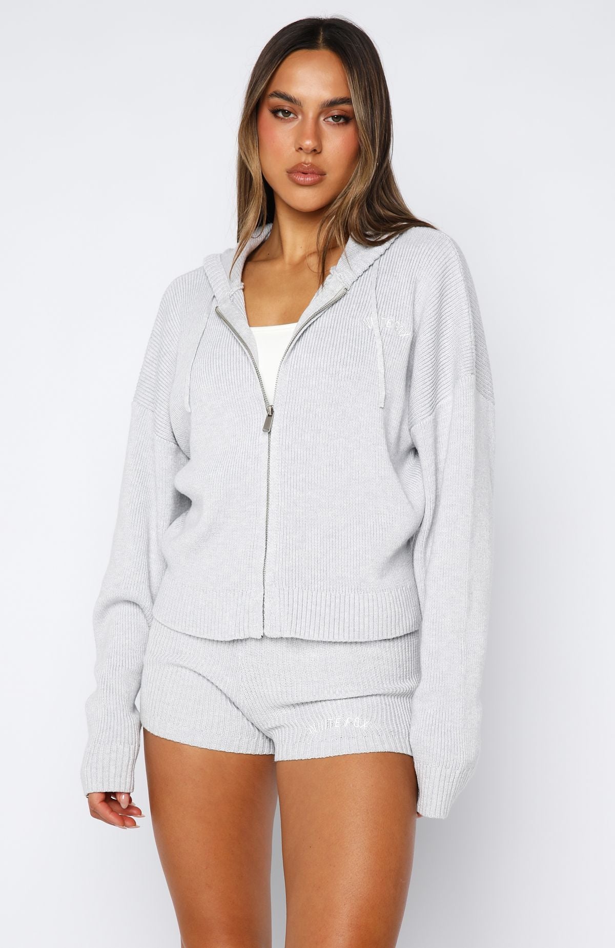 Floating By Knit Zip Front Hoodie Grey Marle - Image 2