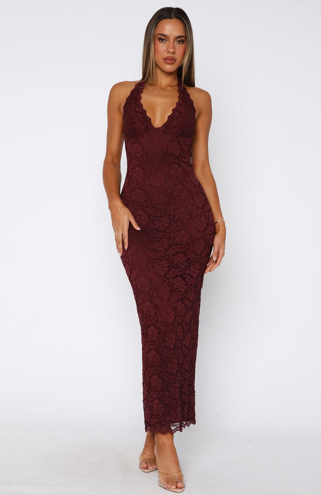 Destiny Lace Maxi Dress Burgundy - Image 2